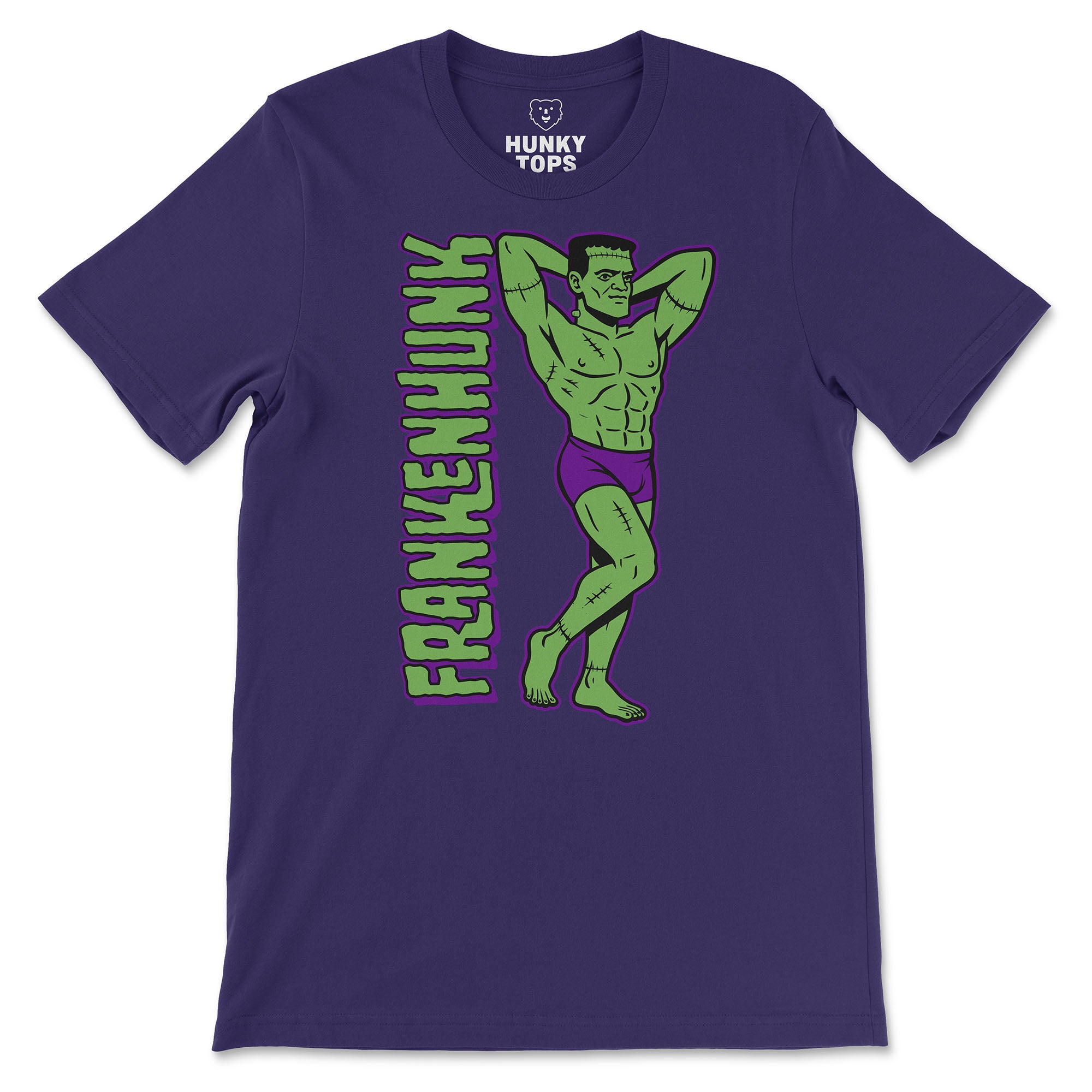 Frankenhunk Gay Halloween T-Shirt - Hunky Tops #color_Team Purple