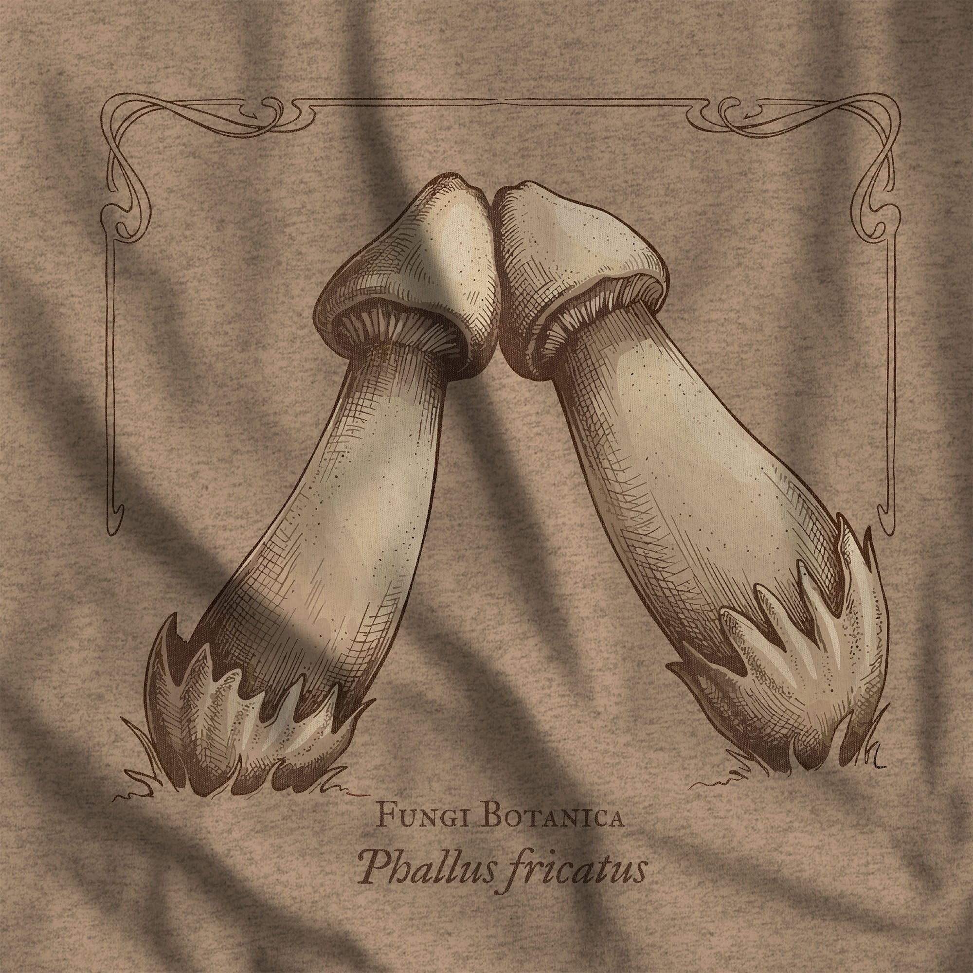 Rubbing Mushrooms T-Shirt - Hunky Tops #color_Heather Tan