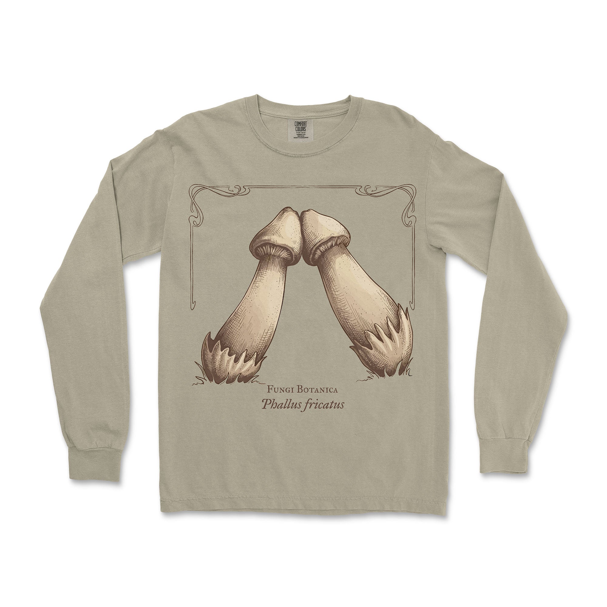 Rubbing Mushrooms Long-Sleeve T-Shirt - Hunky Tops #color_Sandstone