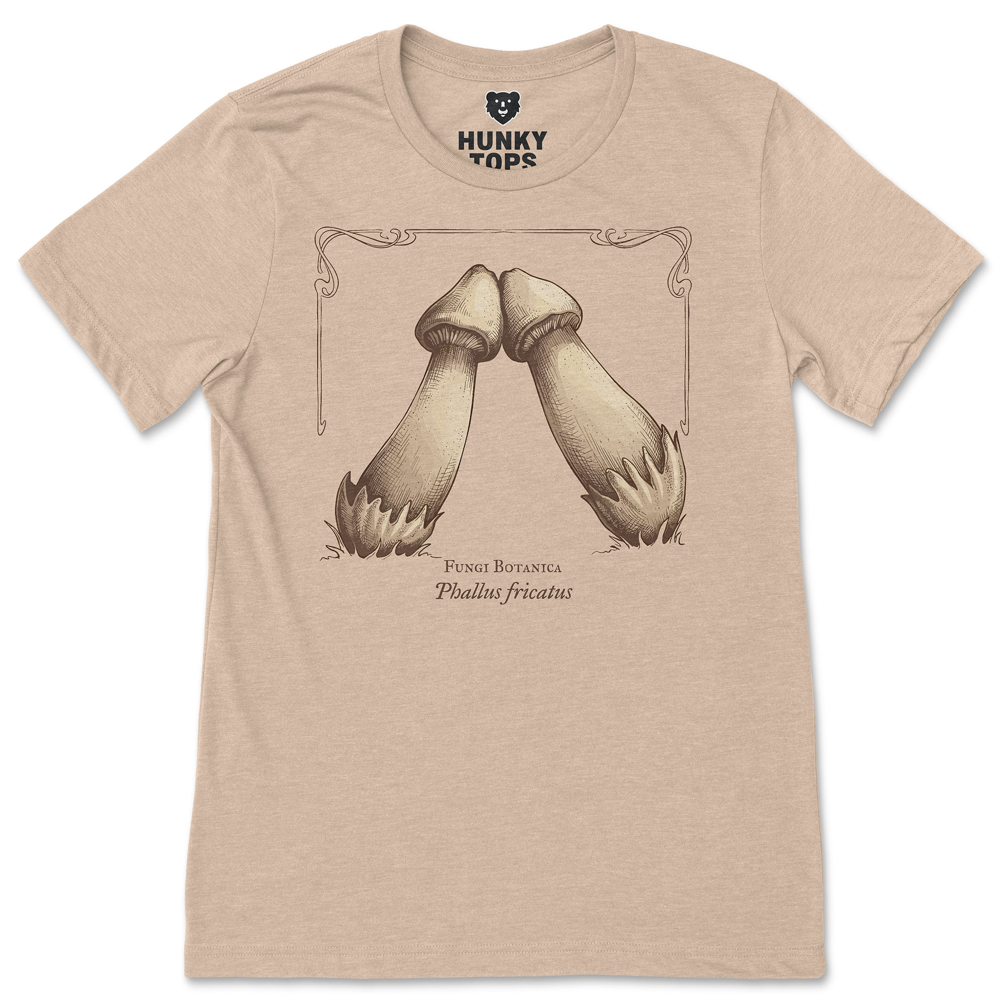 Rubbing Mushrooms T-Shirt - Hunky Tops #color_Heather Tan