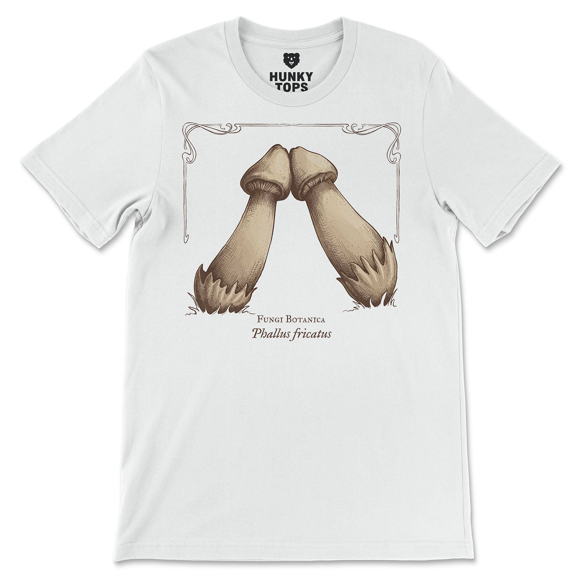 Rubbing Mushrooms T-Shirt - Hunky Tops #color_White