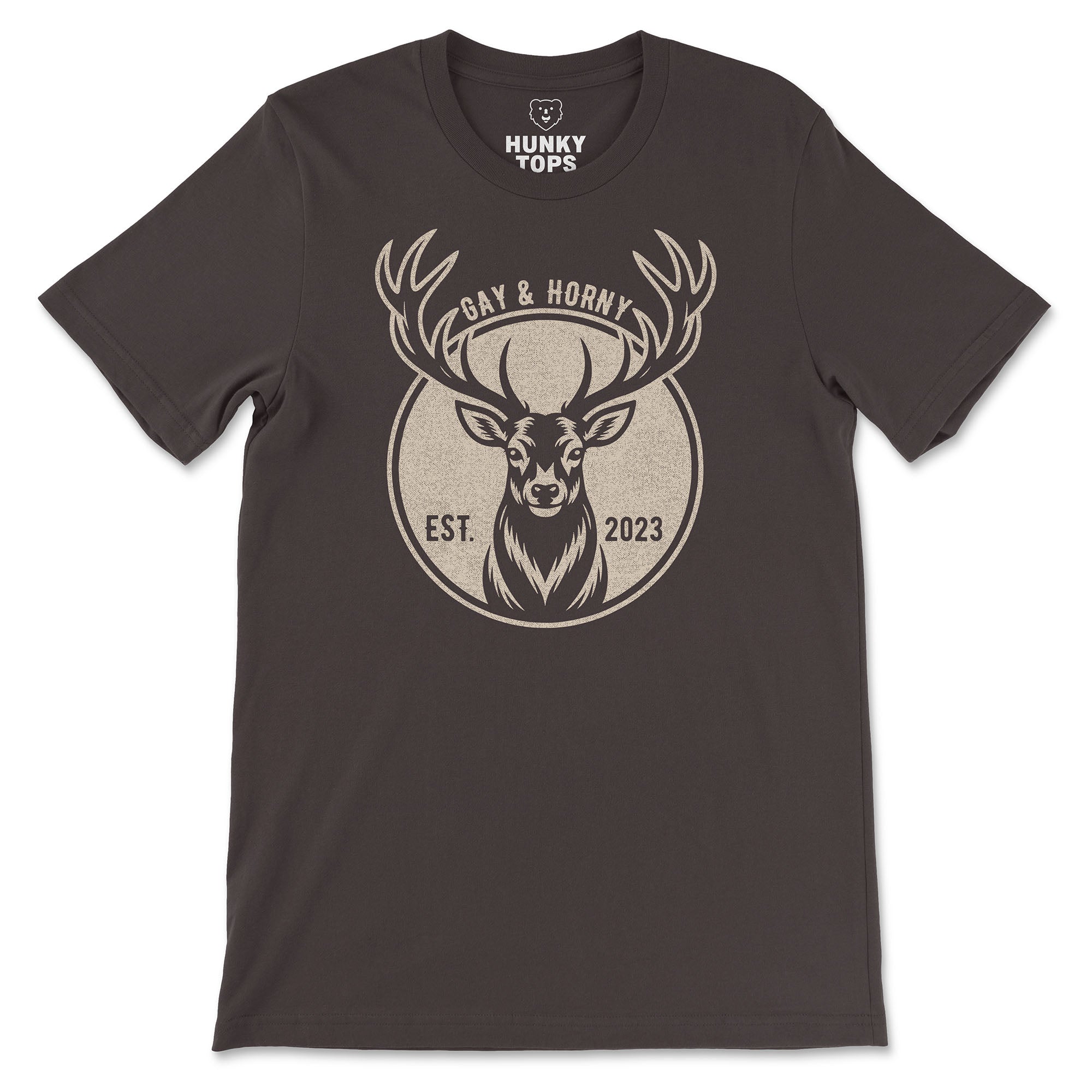 Gay And Horny T-Shirt - Hunky Tops #color_Brown