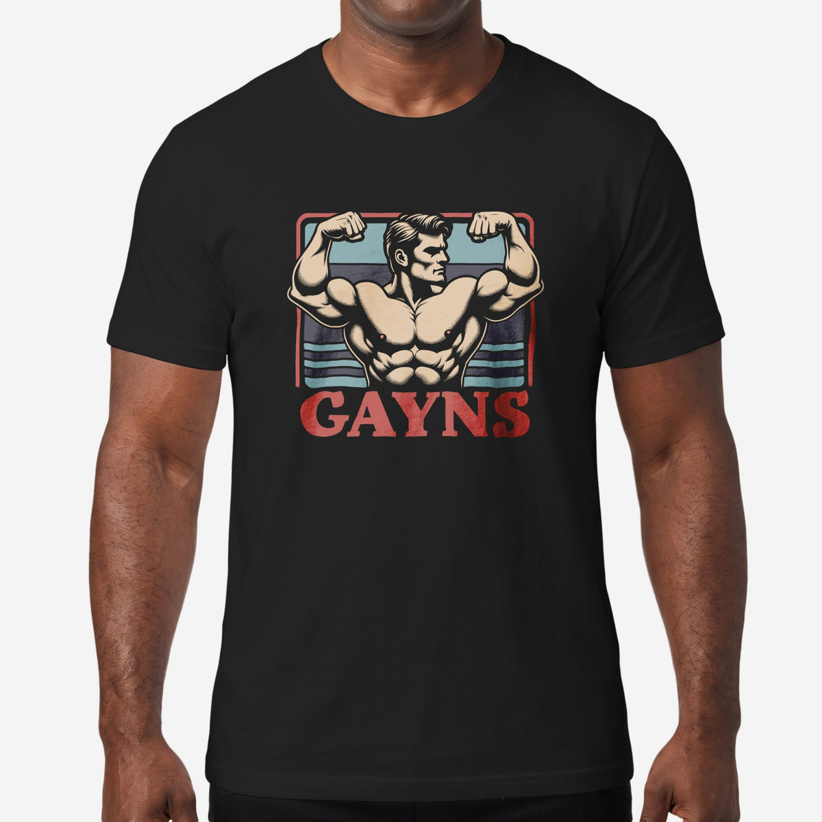 Gayns Powerlift Tee worn by a model, Black t-shirt #color_Black