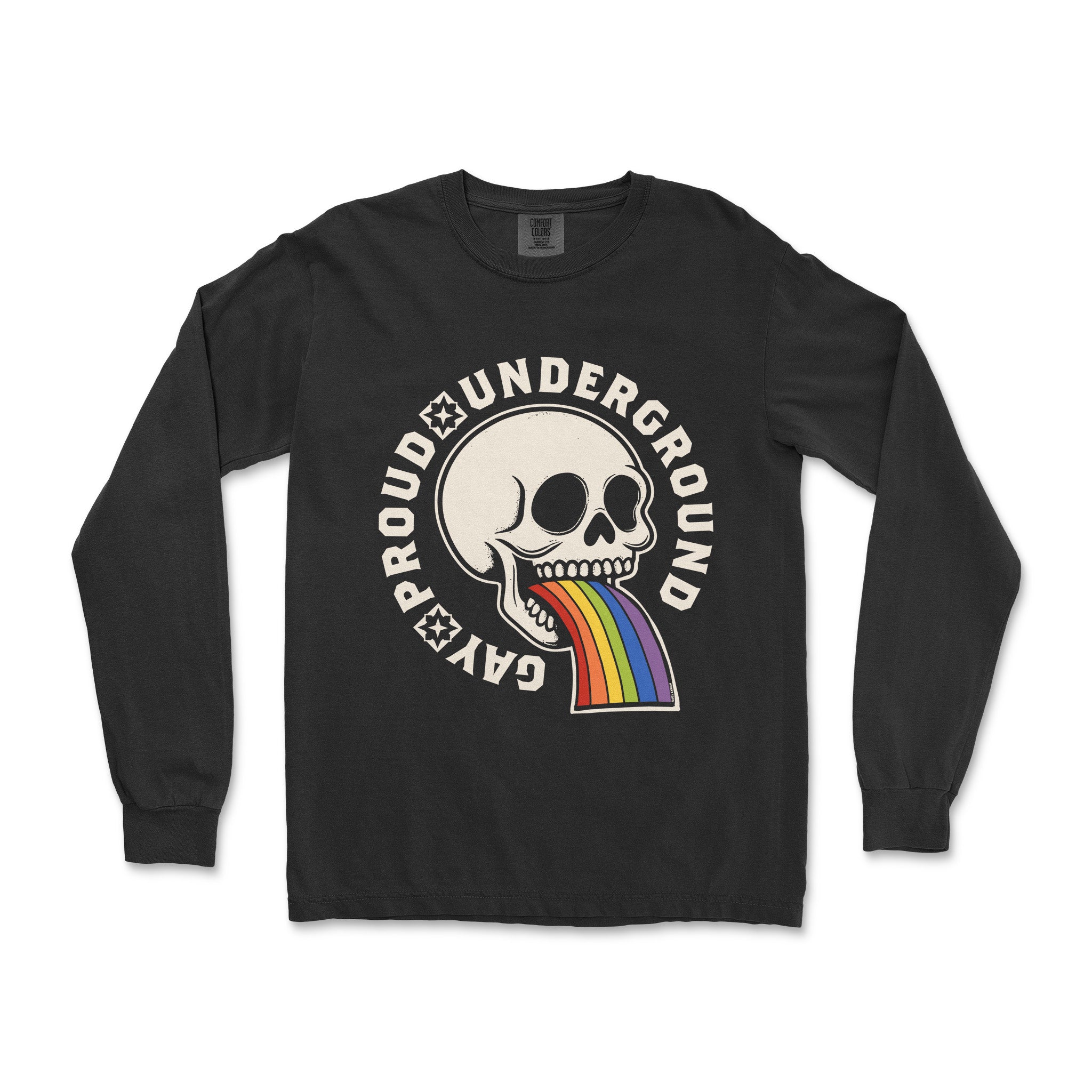 Proud Underground Gay Skull Long-Sleeve Tee - Hunky Tops #color_Black