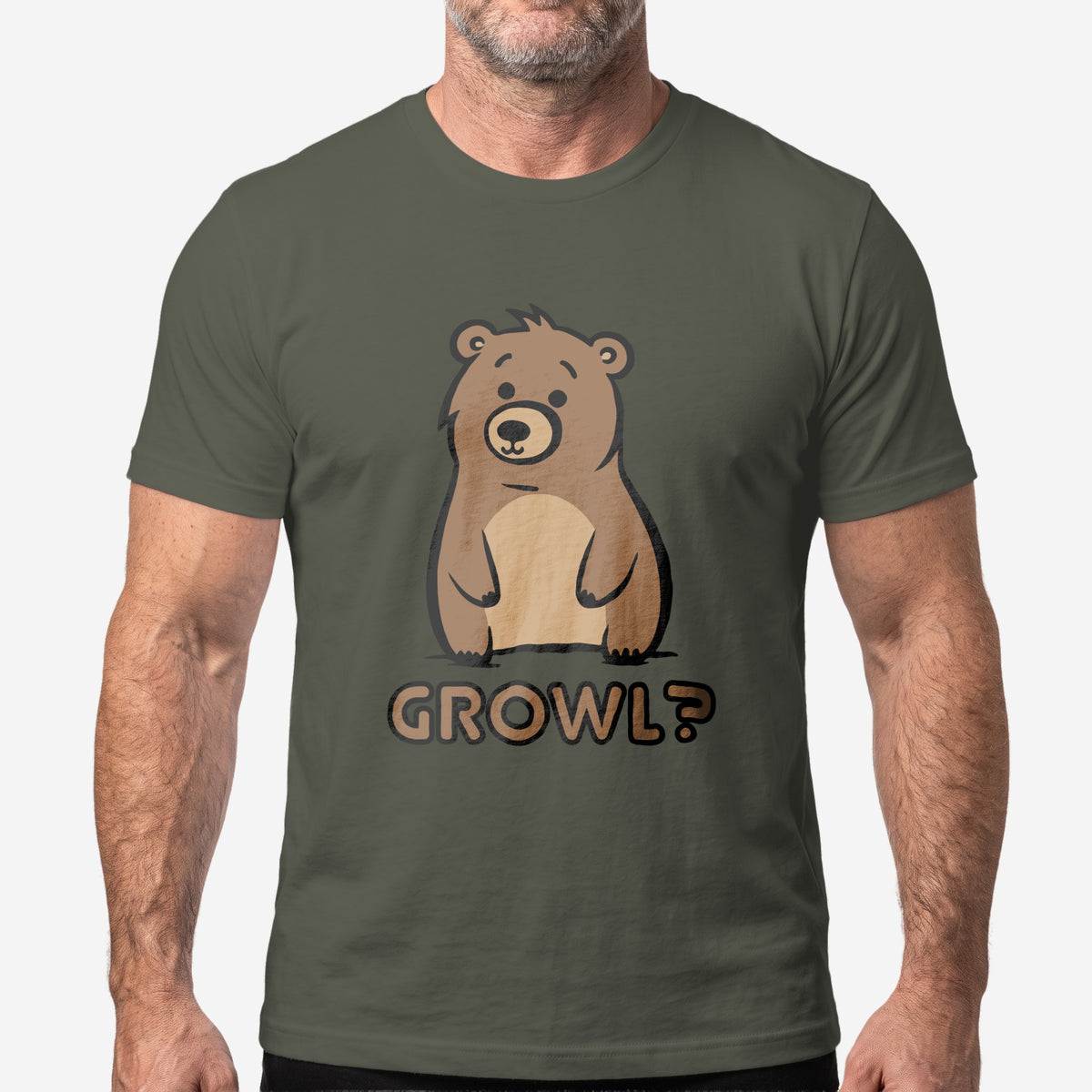Growl Bear T-Shirt worn by a model, army t-shirt #color_Army