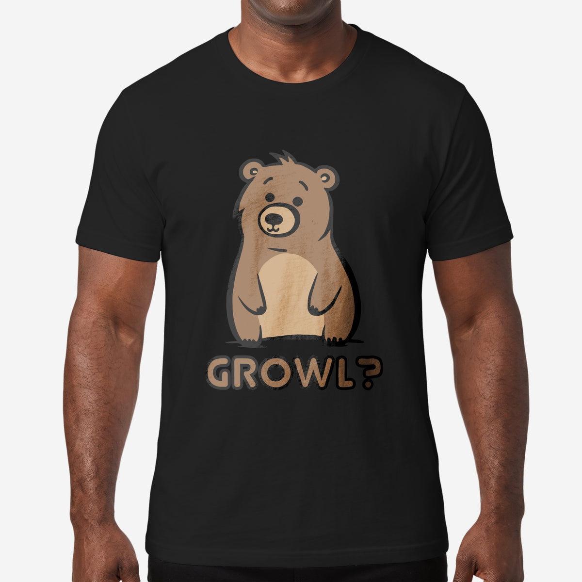 Growl Bear T-Shirt worn by a model, black t-shirt #color_Black