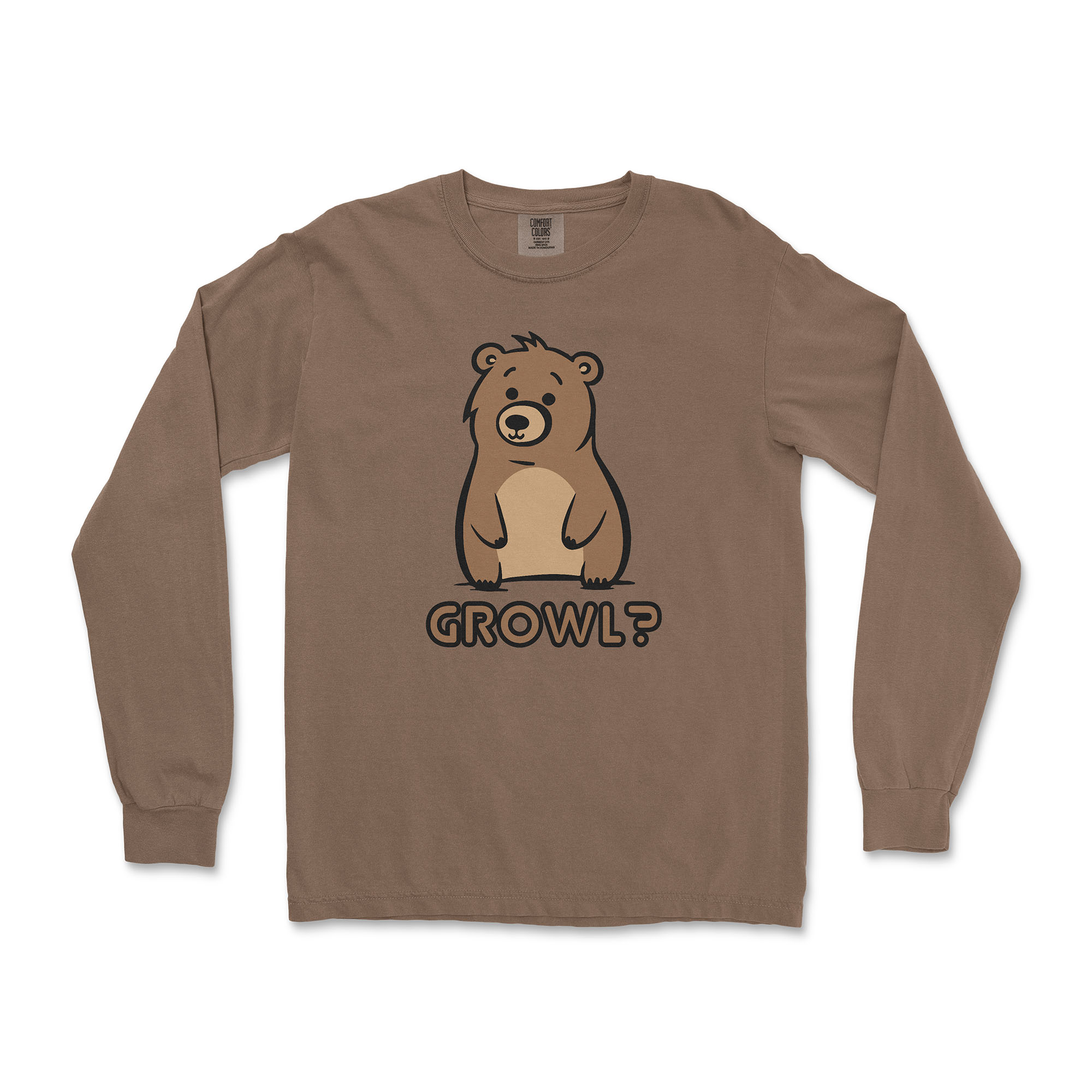 Growl? Bear Long-Sleeve T-Shirt - Hunky Tops #color_Espresso