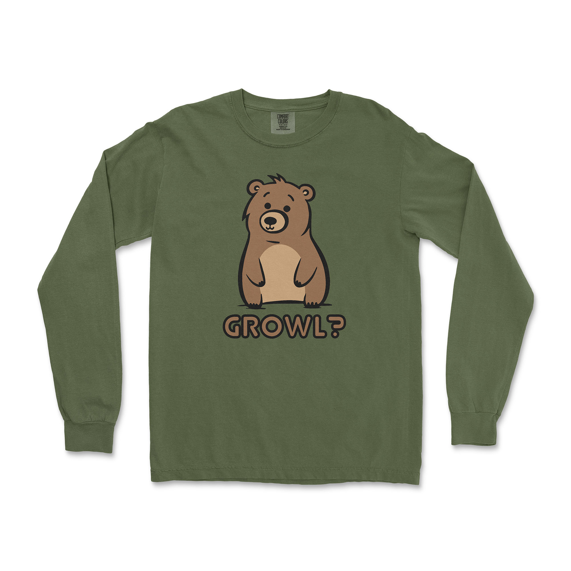 Growl? Bear Long-Sleeve T-Shirt - Hunky Tops #color_Hemp