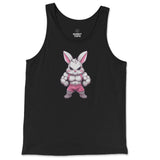 Gym Bunny Tank Top on a black tank top, flat lay #color_Black