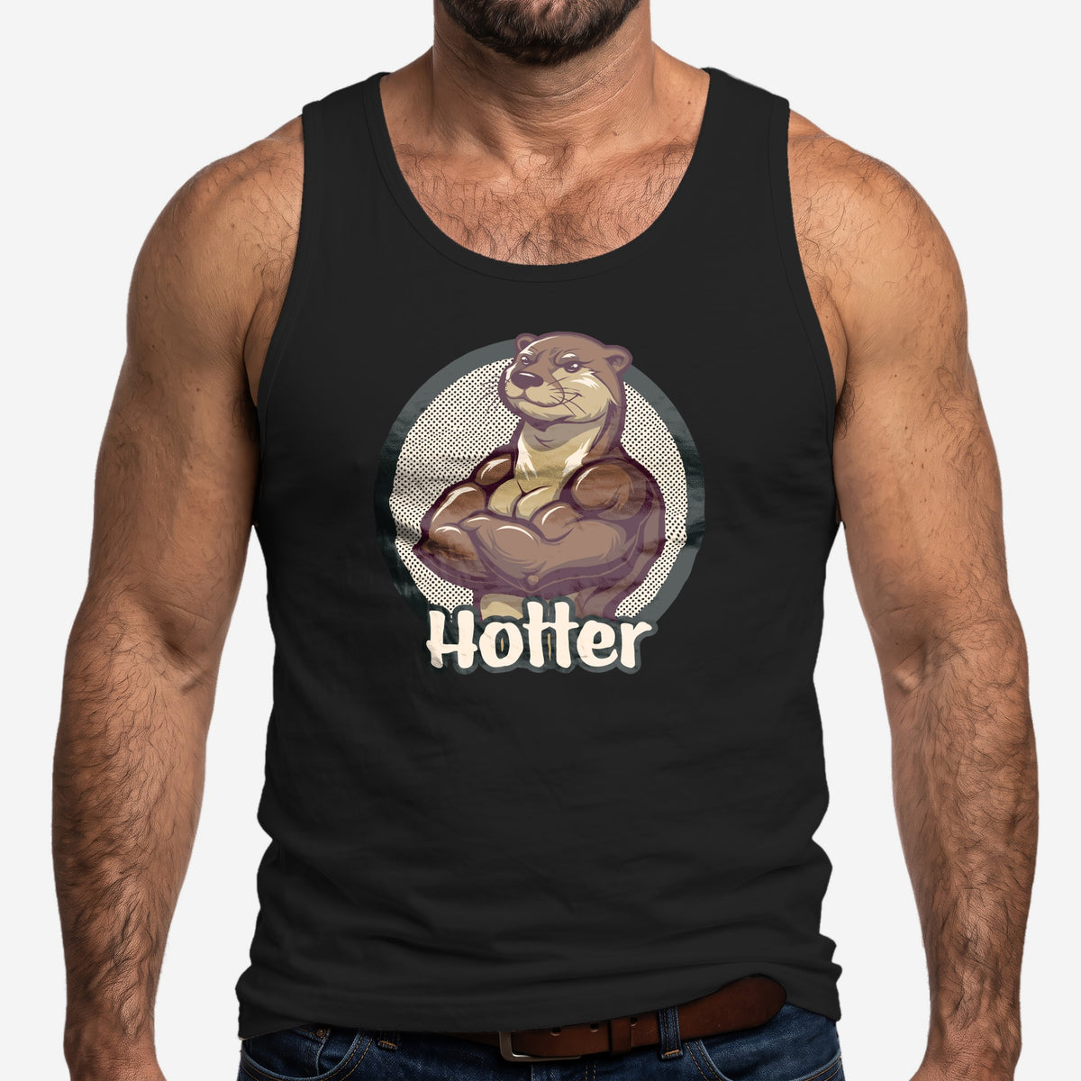 Hotter Muscular Otter Tank Top worn by a model, black tank top #color_Black