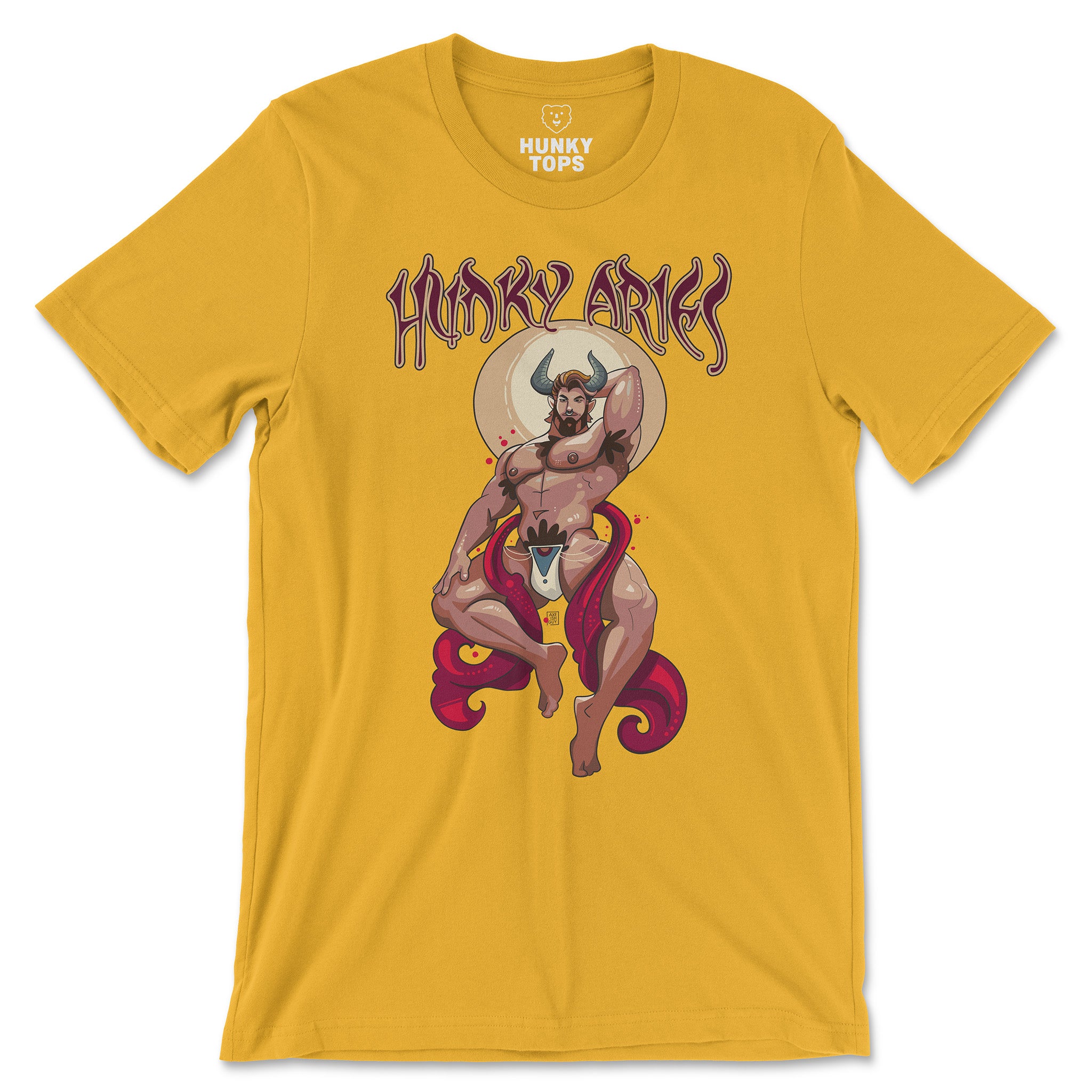 Hunky Aries Zodiac T-Shirt by Axeish Guy - Hunky Tops #color_Gold