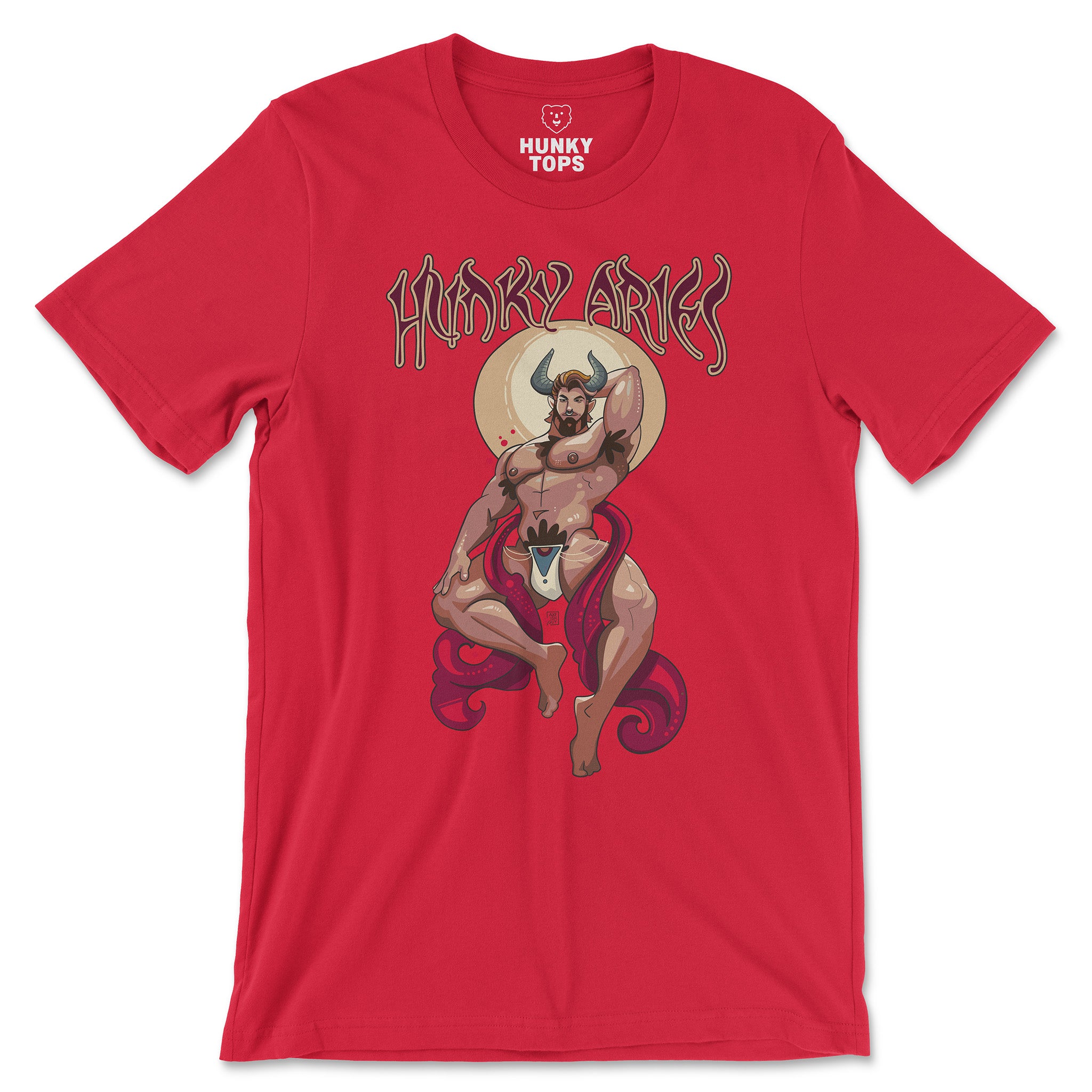 Hunky Aries Zodiac T-Shirt by Axeish Guy - Hunky Tops #color_Red