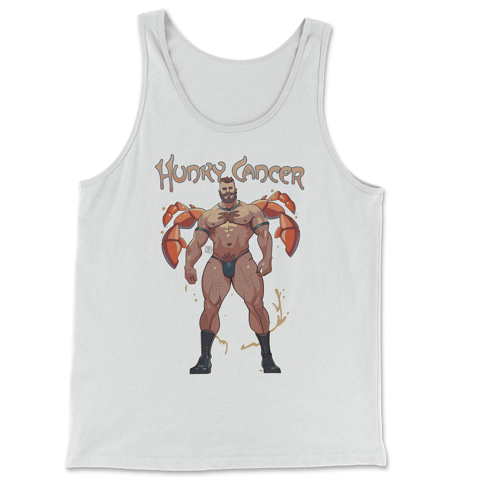 Hunky Cancer Zodiac Tank Top by Axeish Guy - Hunky Tops #color_White