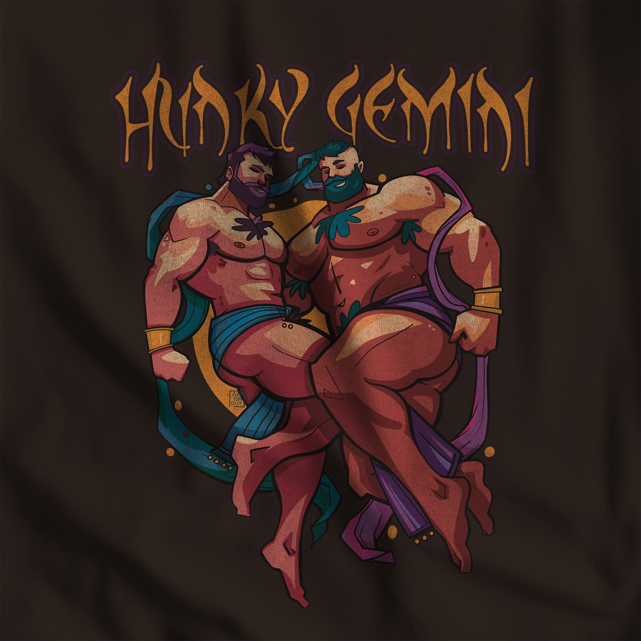 Hunky Gemini Zodiac T-Shirt by Axeish Guy - Hunky Tops #color_Brown