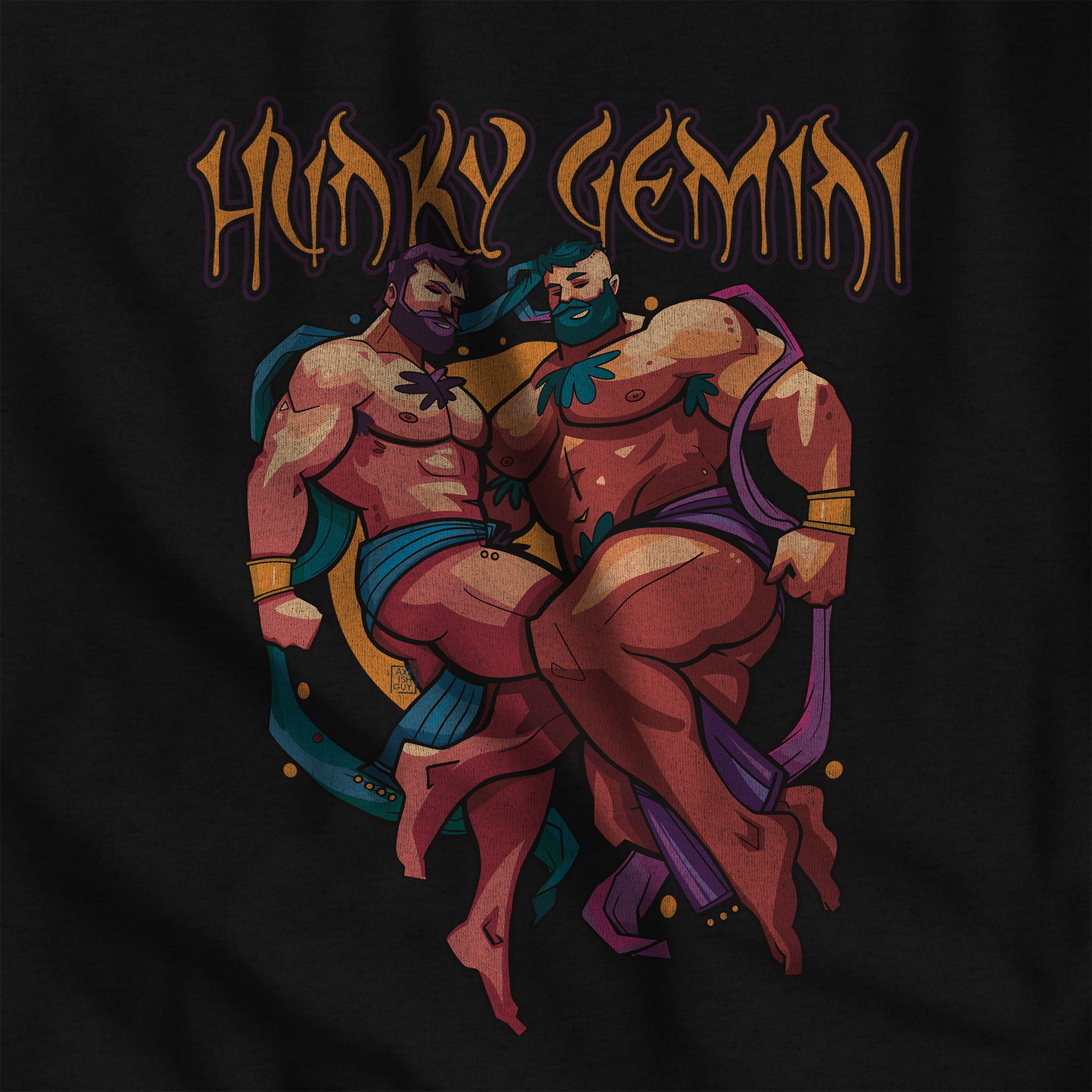 Hunky Gemini Zodiac T-Shirt by Axeish Guy - Hunky Tops #color_Dark Grey Heather
