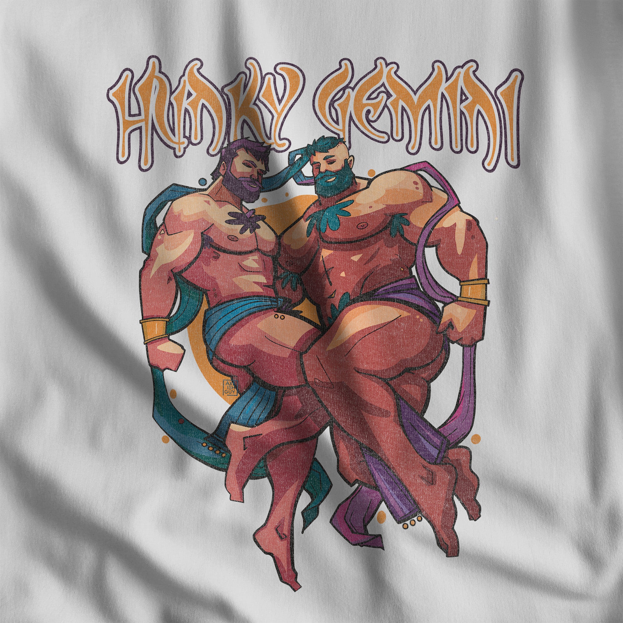 Hunky Gemini Zodiac T-Shirt by Axeish Guy - Hunky Tops #color_White