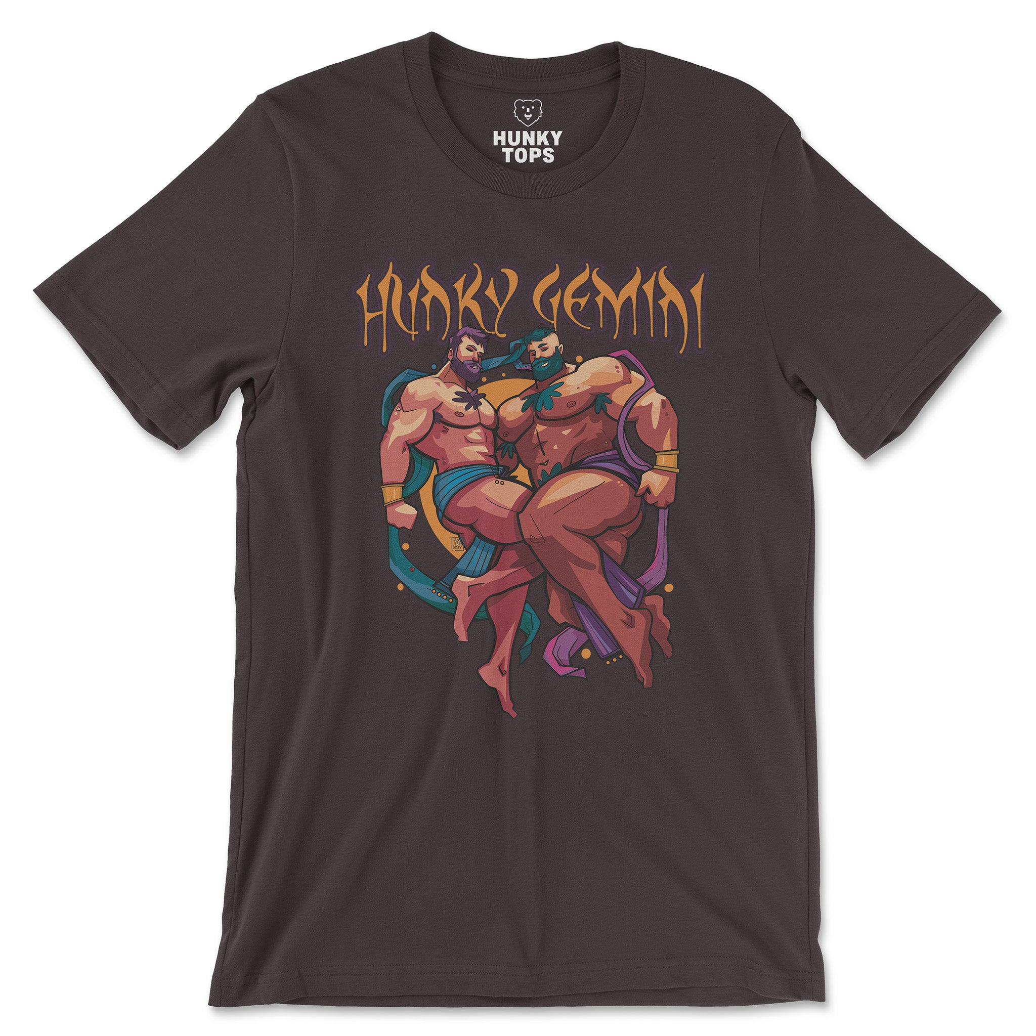 Hunky Gemini Zodiac T-Shirt by Axeish Guy - Hunky Tops #color_Brown