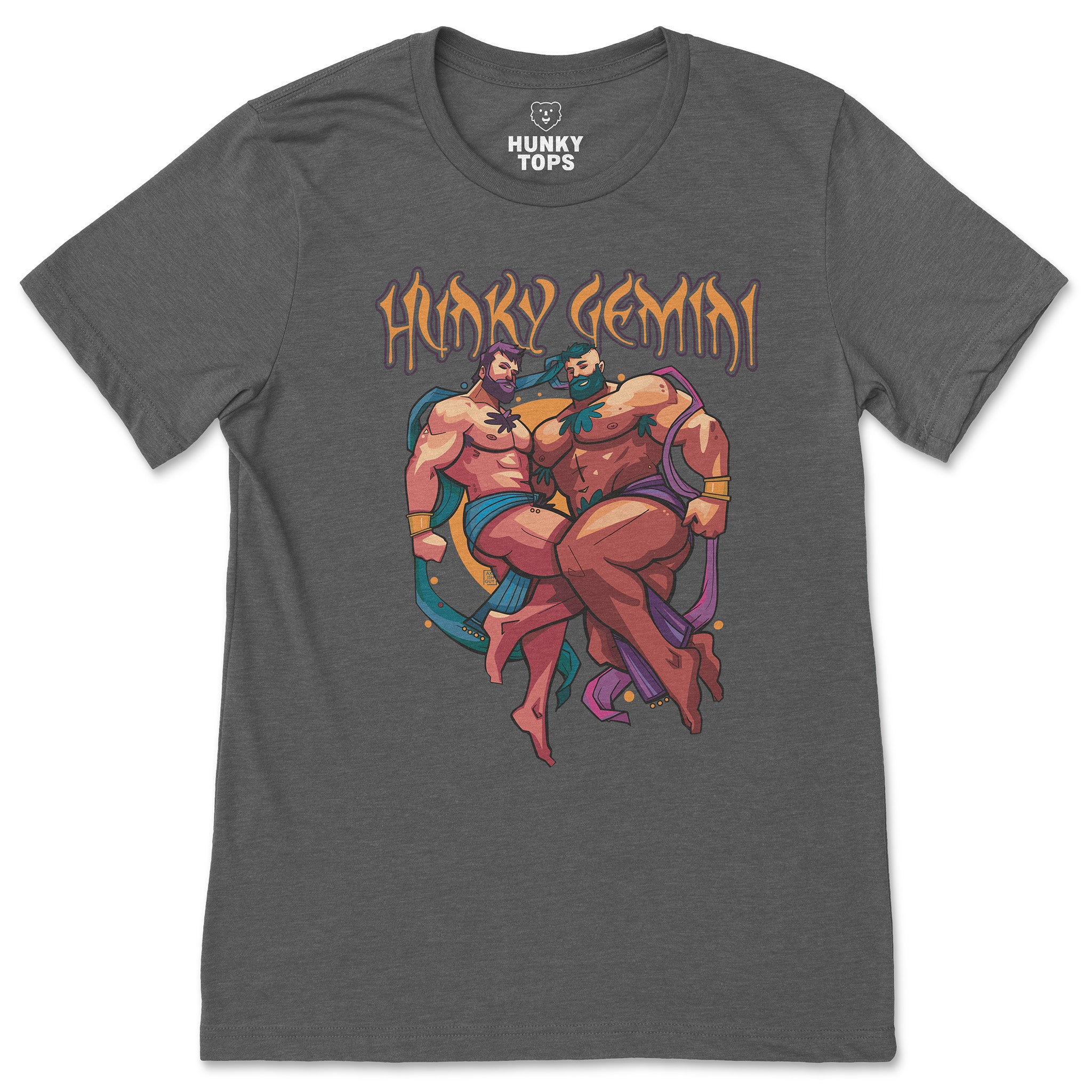Hunky Gemini Zodiac T-Shirt by Axeish Guy - Hunky Tops #color_Dark Grey Heather
