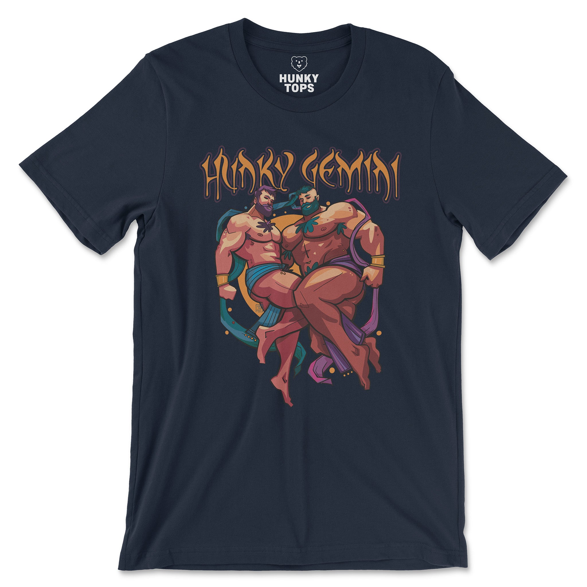 Hunky Gemini Zodiac T-Shirt by Axeish Guy - Hunky Tops #color_Navy