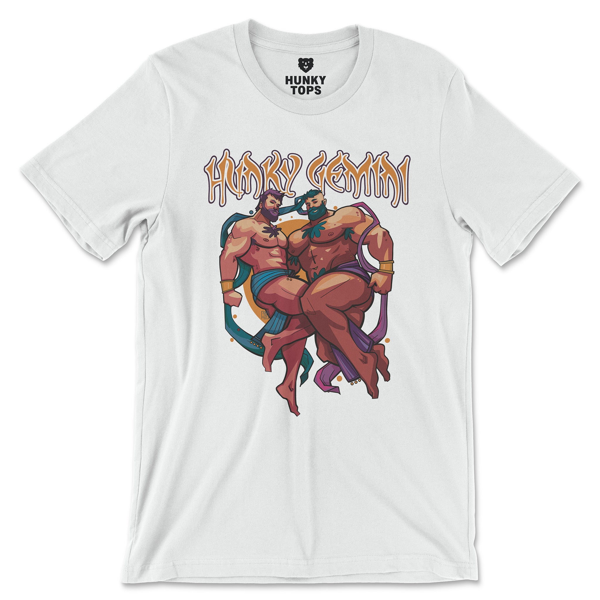 Hunky Gemini Zodiac T-Shirt by Axeish Guy - Hunky Tops #color_White