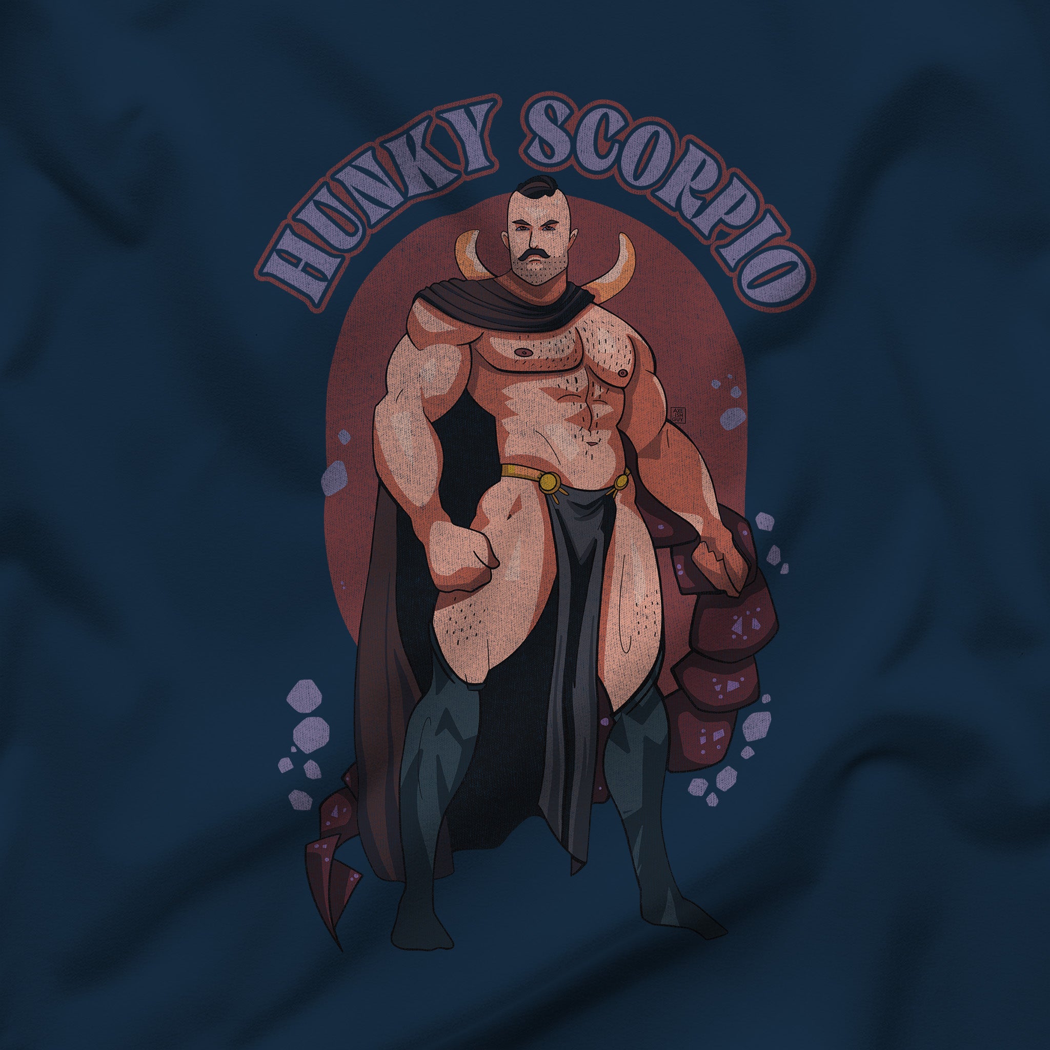 HUNKY SCORPIO ZODIAC LONG-SLEEVE T-SHIRT BY AXEISH GUY - Hunky Tops #color_True Navy