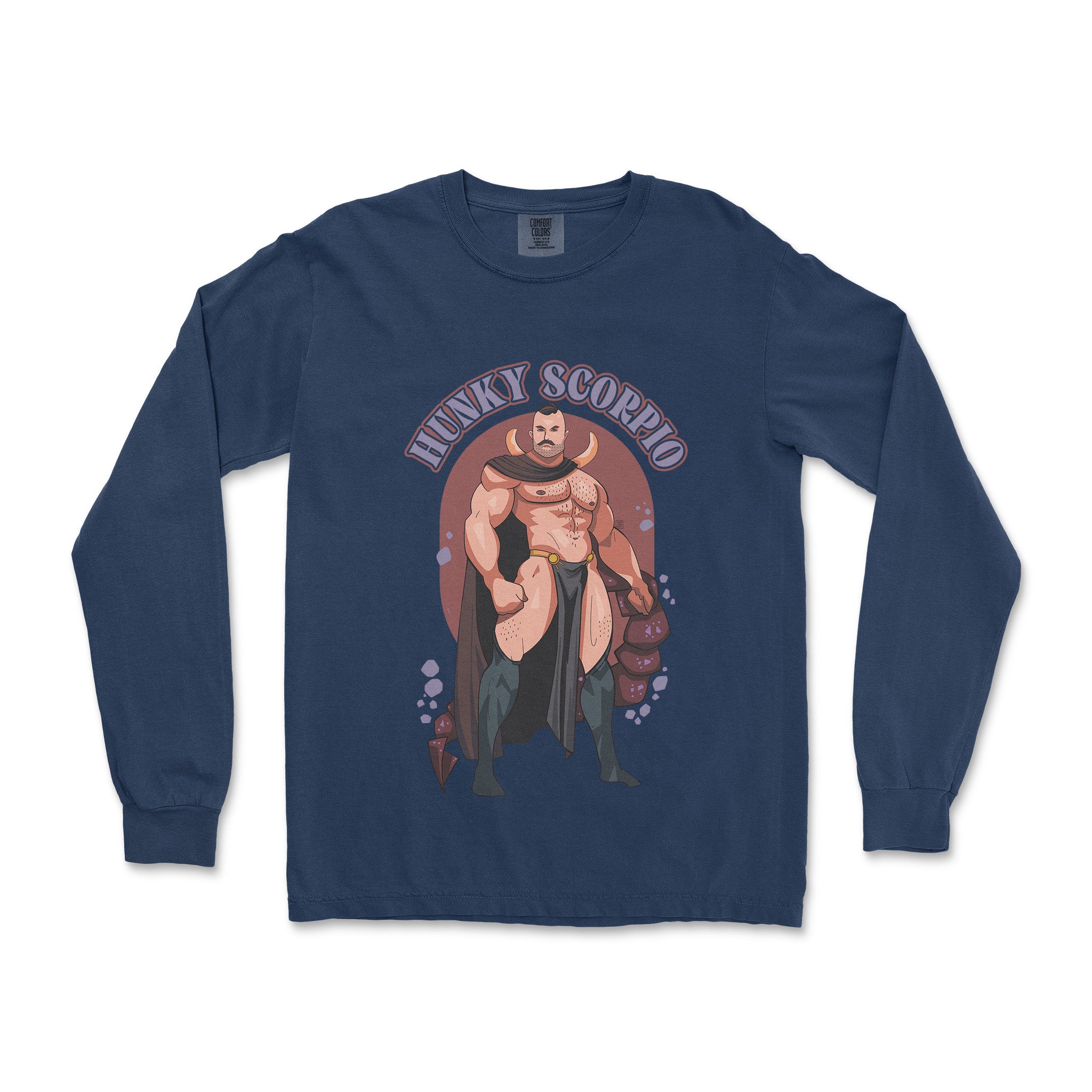 HUNKY SCORPIO ZODIAC LONG-SLEEVE T-SHIRT BY AXEISH GUY - Hunky Tops #color_True Navy