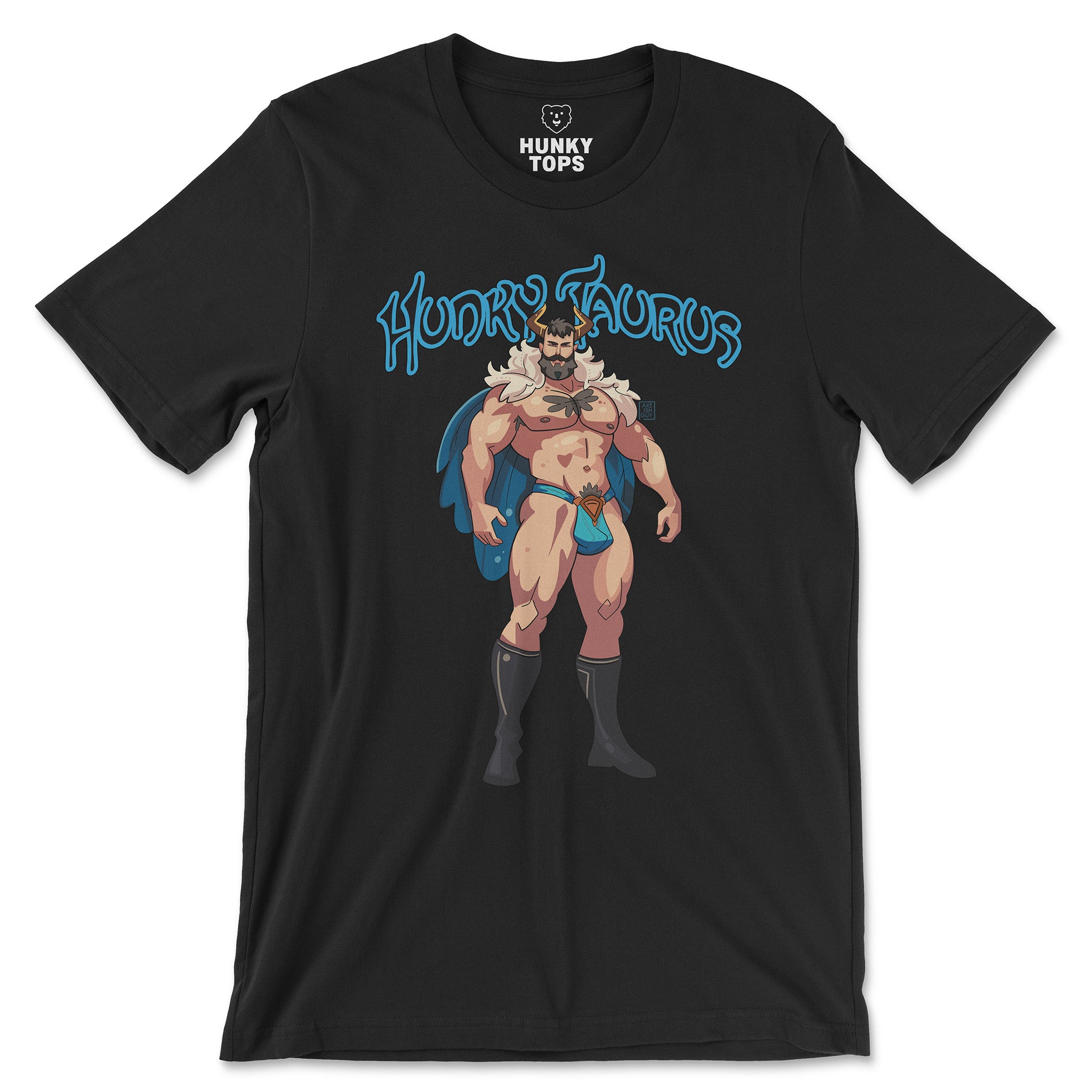 Hunky Taurus Zodiac T-Shirt by Axeish Guy - Hunky Tops #color_Black