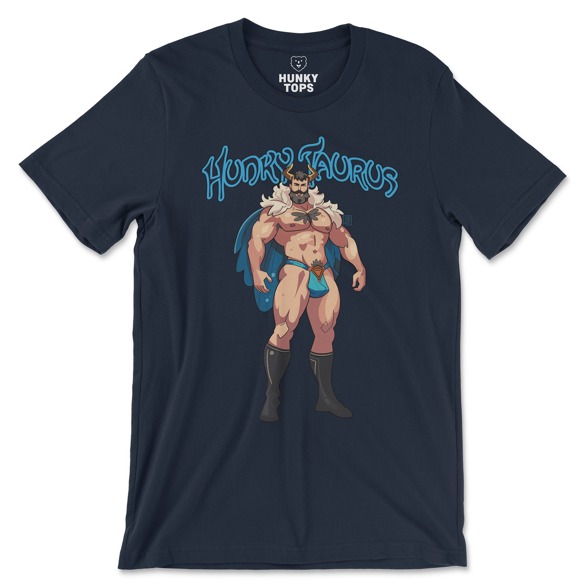 Hunky Taurus Zodiac T-Shirt by Axeish Guy - Hunky Tops #color_Navy