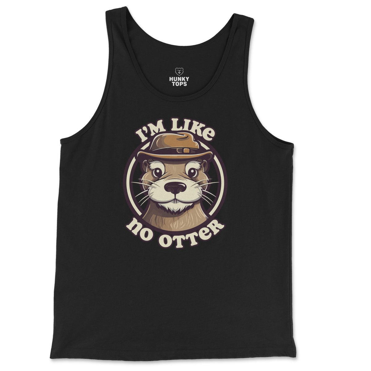 "I'm Like No Otter" Tank Top on a black tank top, flat lay #color_Black