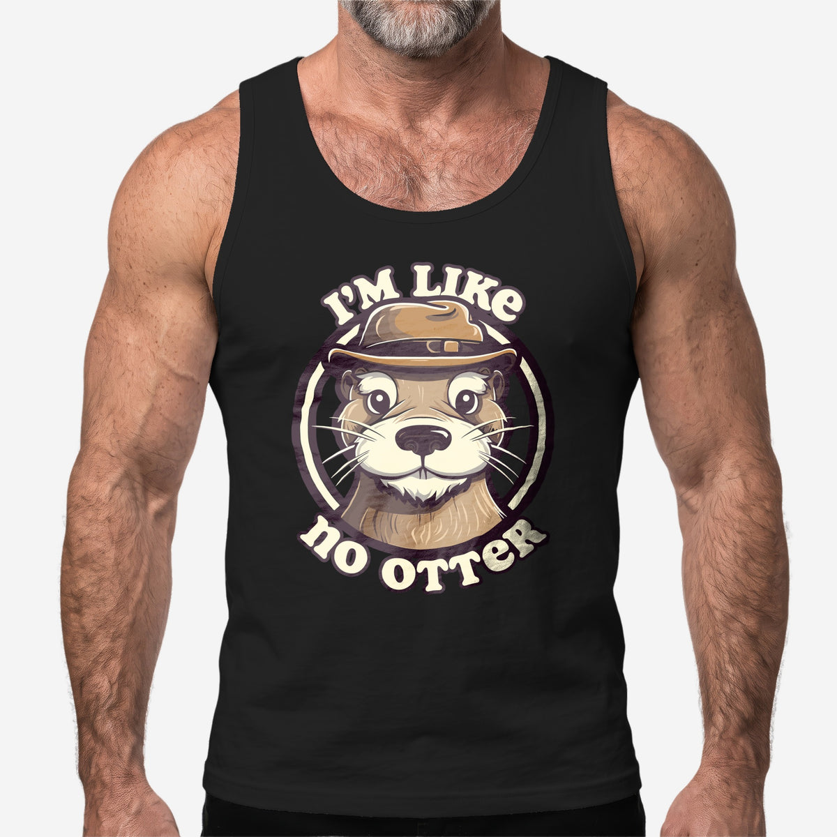 "I'm Like No Otter" Tank Top worn by a model, black tank top #color_Black