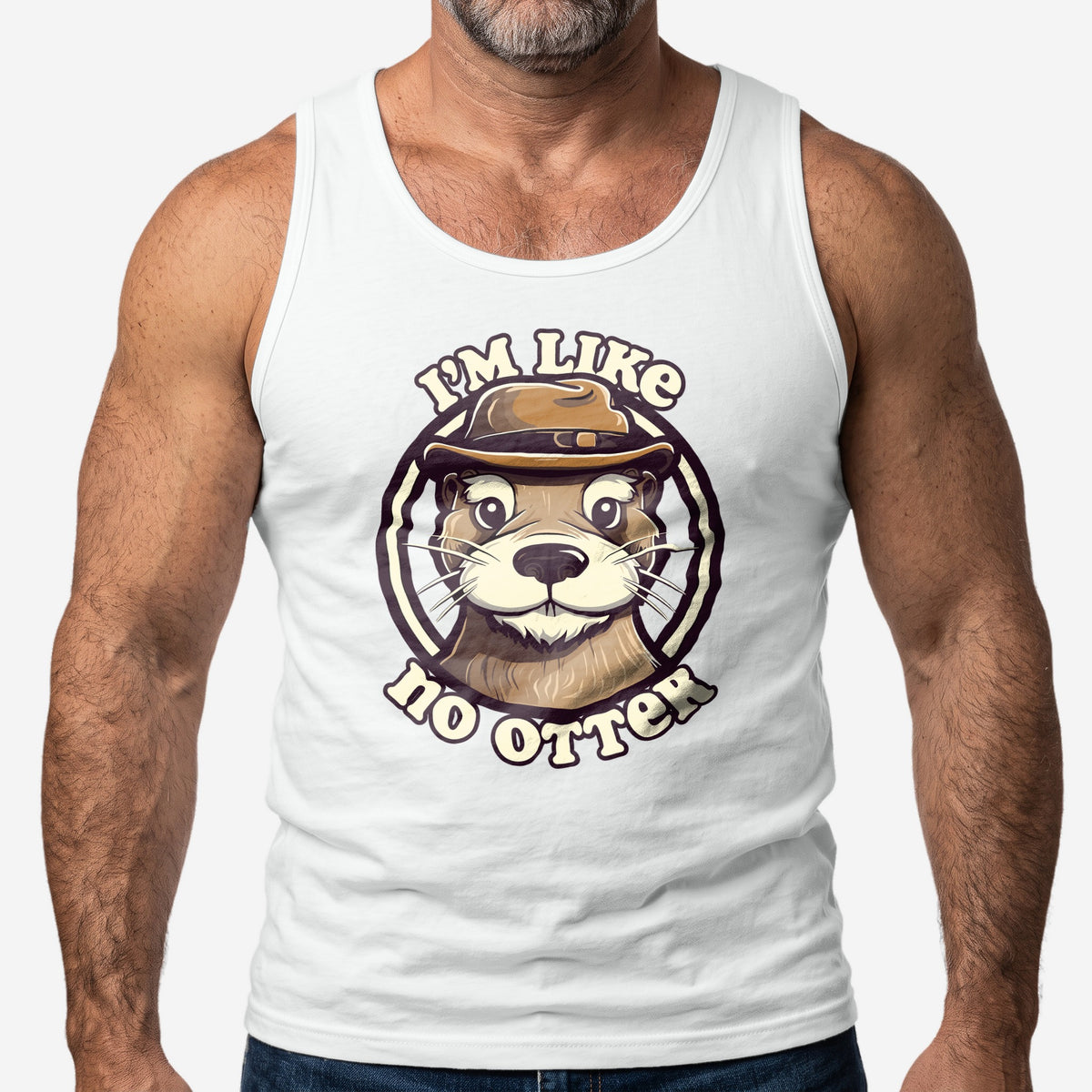 "I'm Like No Otter" Tank Top worn by a model, white tank top #color_White