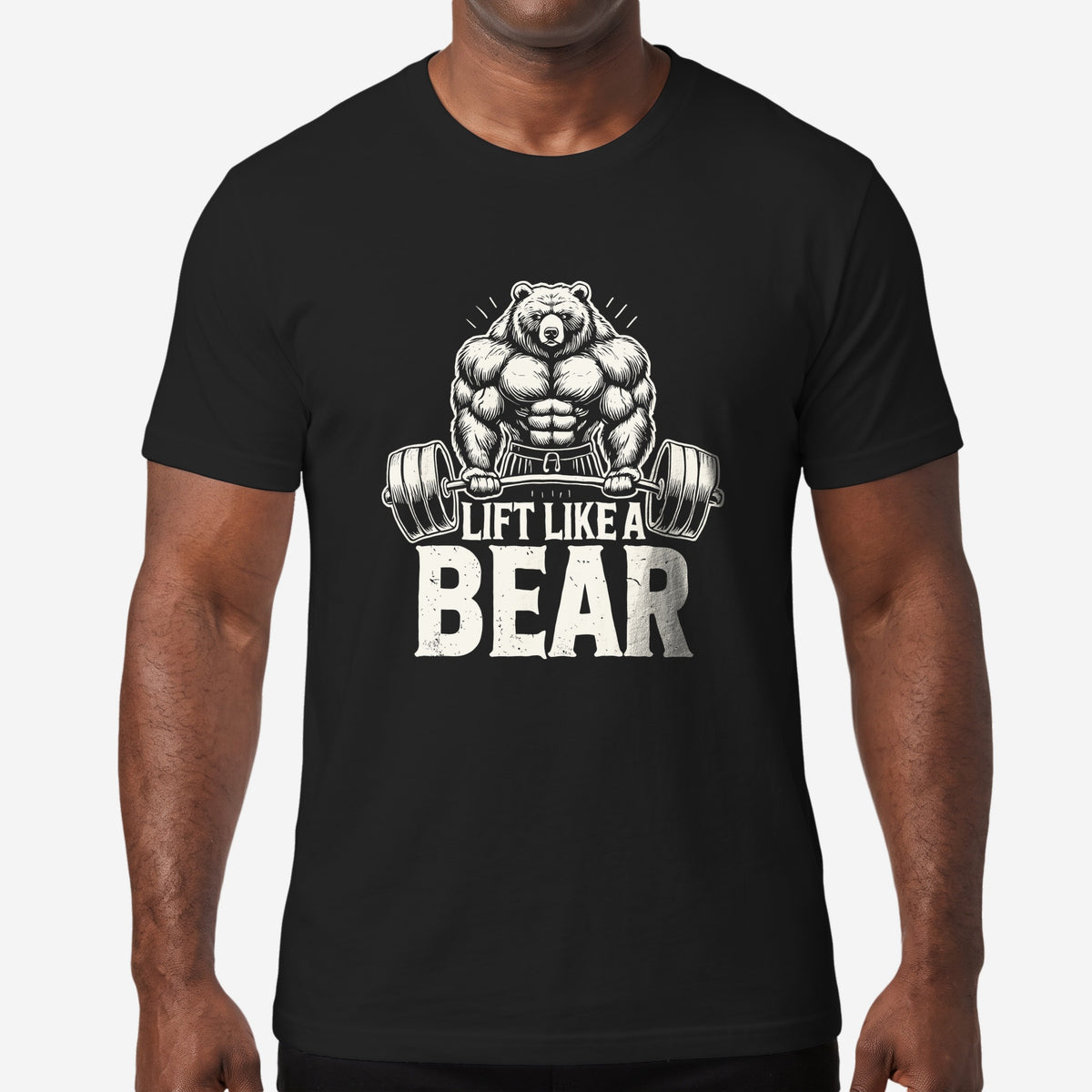Lift Like a Bear T-Shirt worn by a model, black t-shirt #color_Black