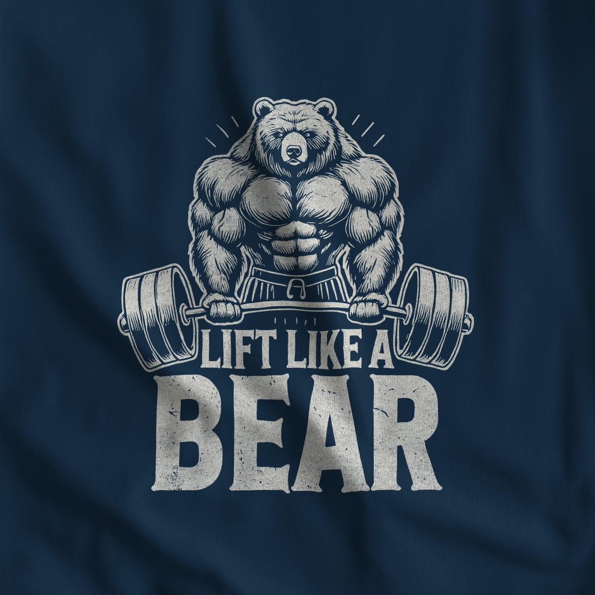 Close-up of the Lift Like a Bear print on true navy fabric #color_True Navy