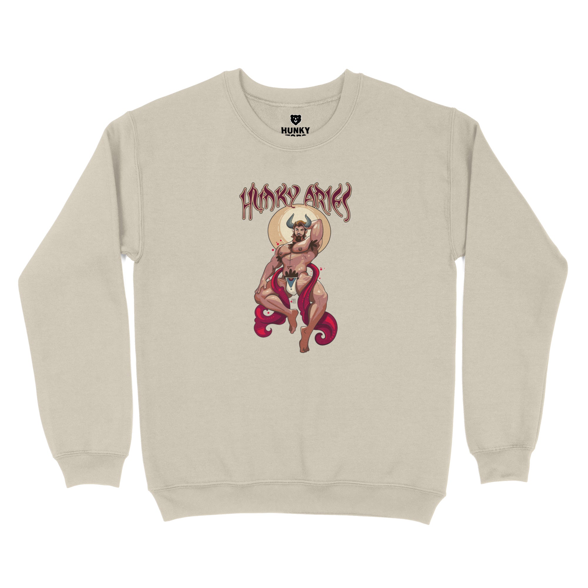 Hunky Aries Gay Zodiac Sweatshirt - Hunky Tops #color_Sand