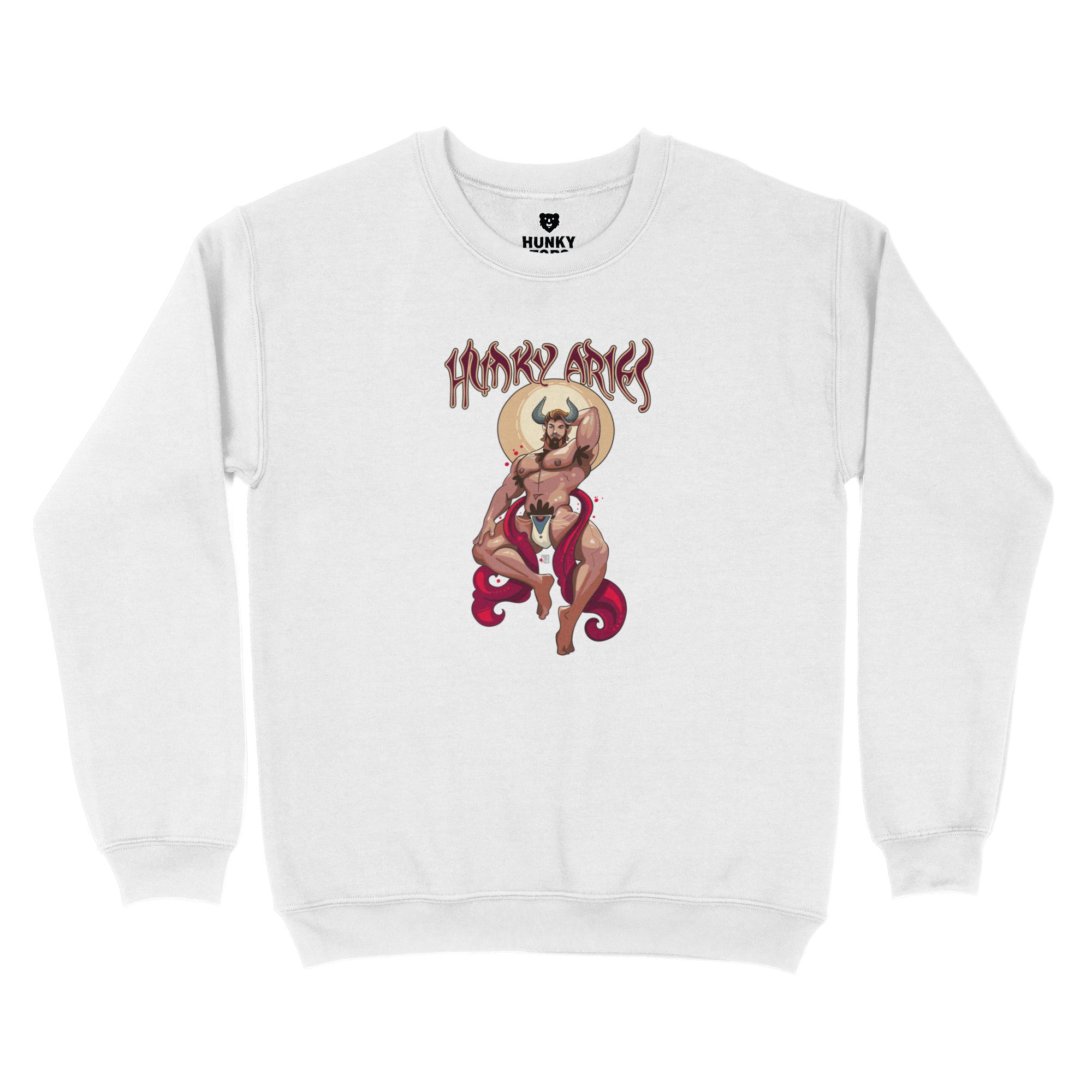 Hunky Aries Gay Zodiac Sweatshirt - Hunky Tops #color_White