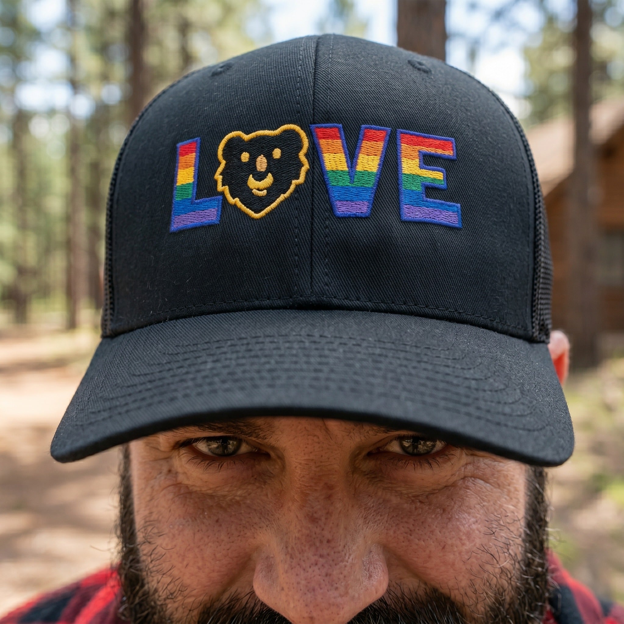 Love Hunky Tops Embroidered Snapback Trucker Cap, Pride Edition - Hunky Tops #color_Black