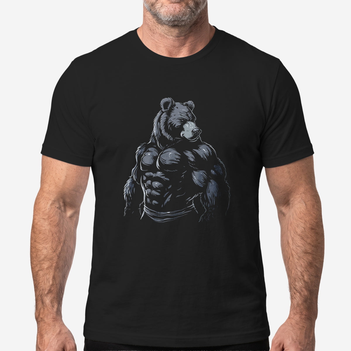 Majestic Bear T-Shirt worn by a model, black t-shirt #color_Black