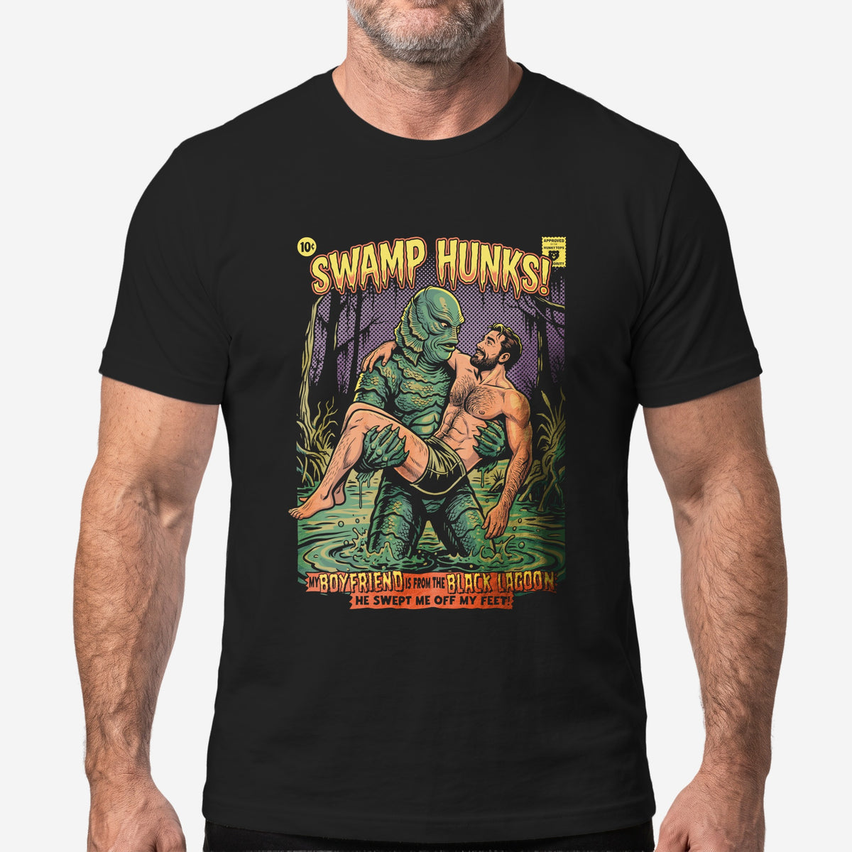 My Boyfriend is from the Black Lagoon T-Shirt worn by a model, black t-shirt #color_Black