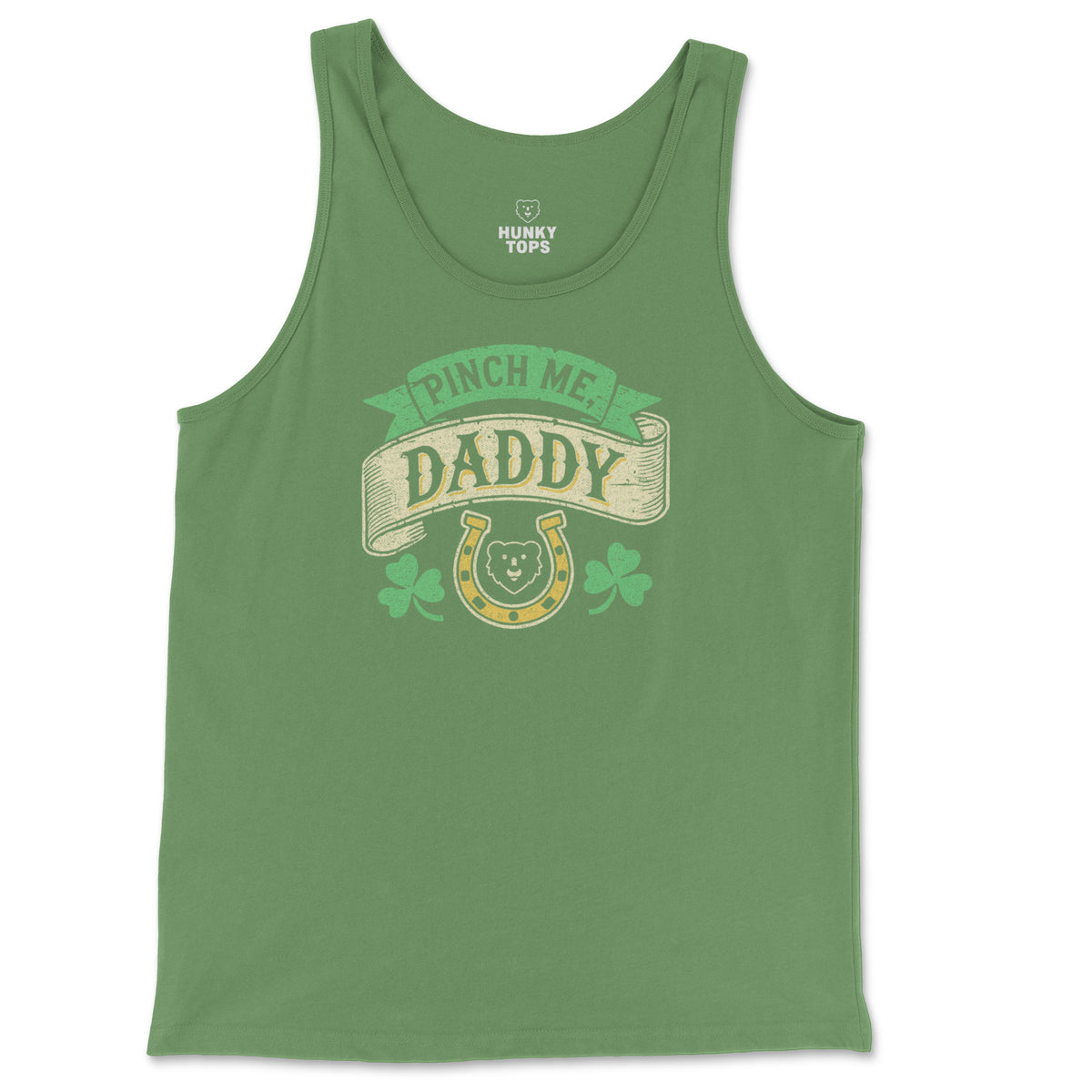 Pinch Me, Daddy Tank Top on a leaf tank top, flat lay #color_Leaf