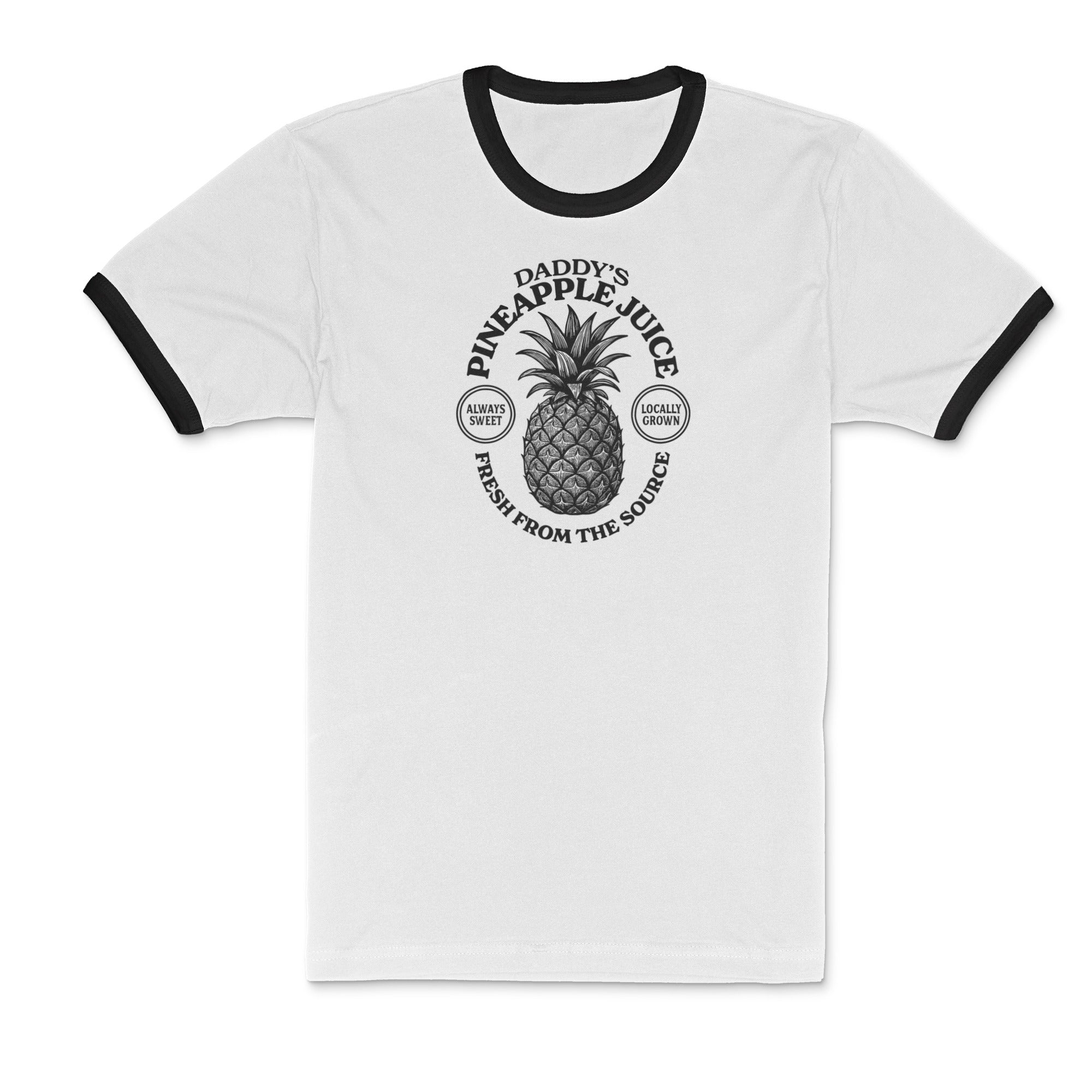 Daddy's Pineapple Juice Ringer T-Shirt - Hunky Tops #color_White/Black