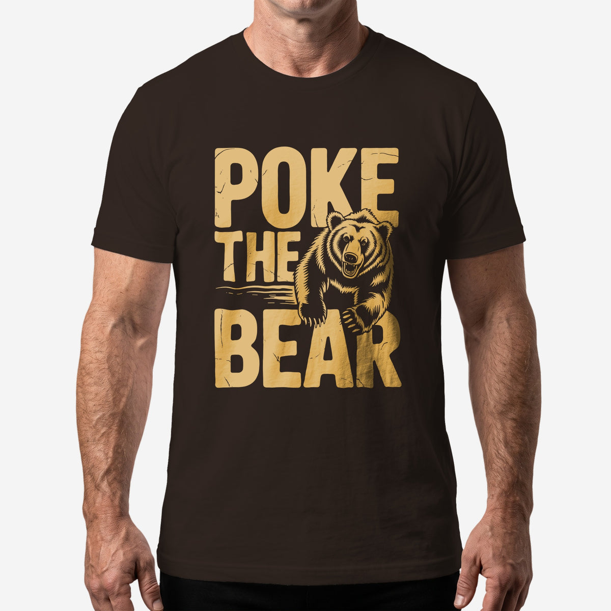 Poke The Bear T-Shirt worn by a model, brown t-shirt #color_Brown