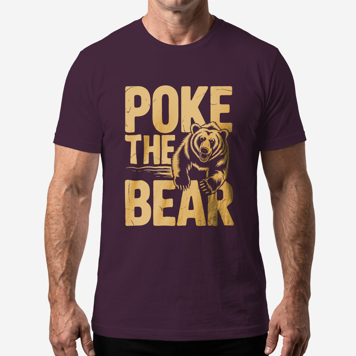Poke The Bear T-Shirt worn by a model, oxblood black t-shirt #color_Oxblood Black