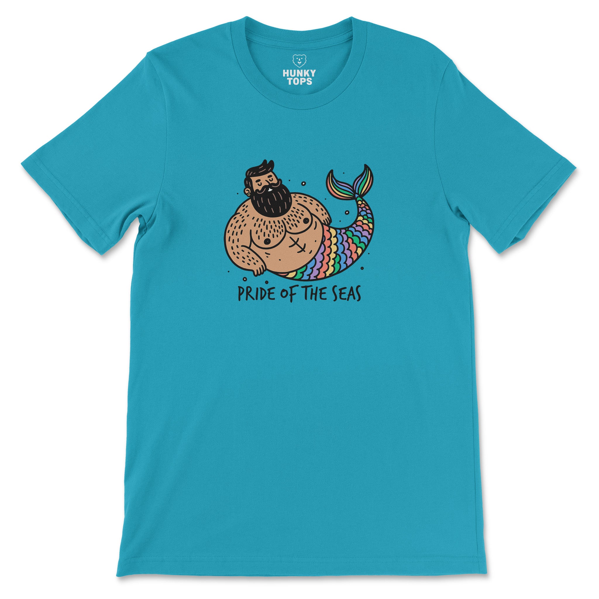 Pride of the Seas: Bearded Merman Tee - Hunky Tops #color_Aqua