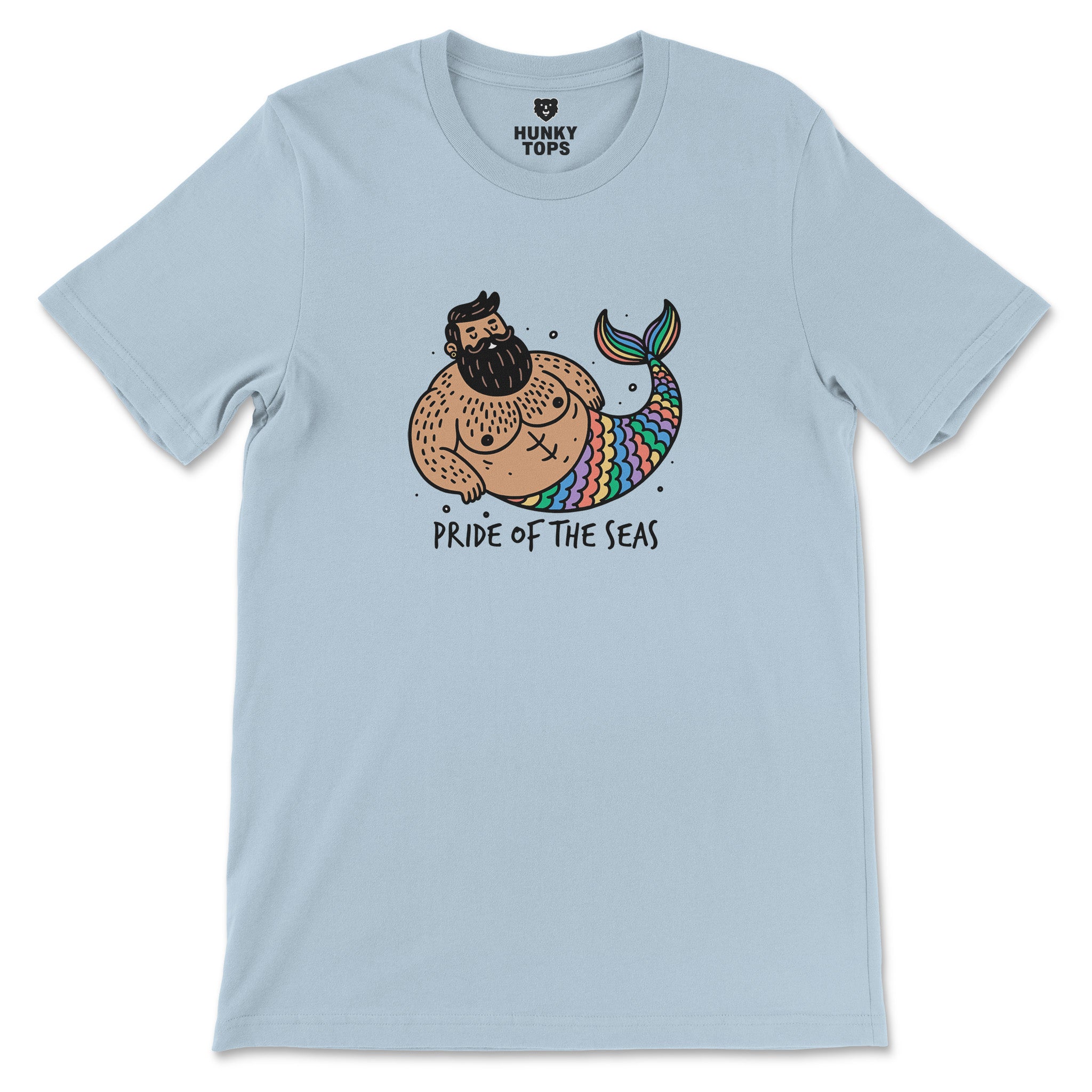 Pride of the Seas: Bearded Merman Tee - Hunky Tops #color_Baby Blue