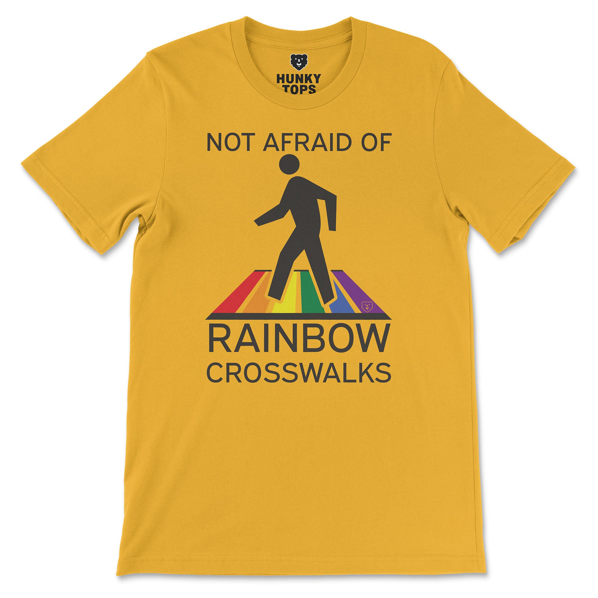 Not Afraid of Rainbow Crosswalks T-Shirt - Hunky Tops #color_Gold