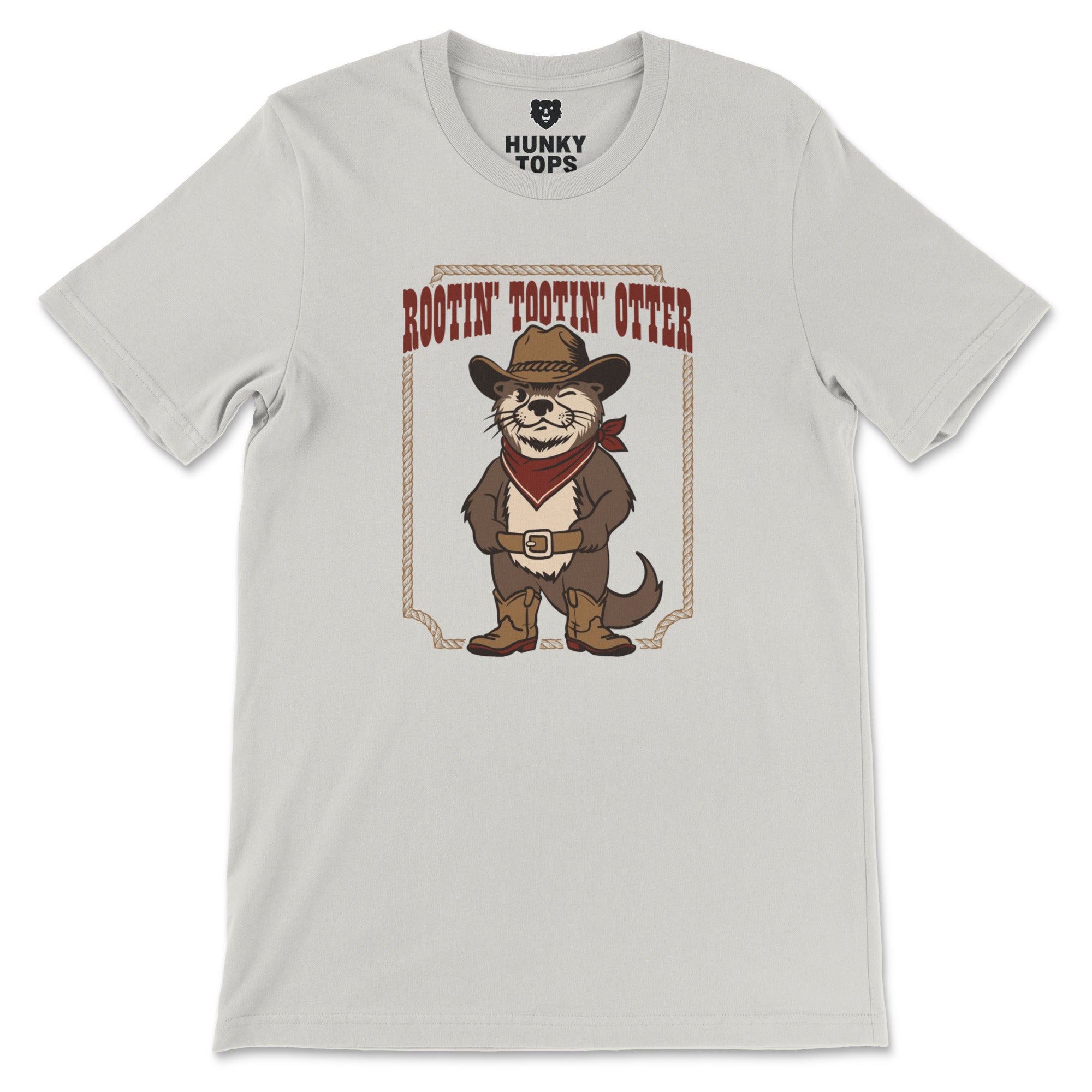 Rootin' Tootin' Otter cowboy otter graphic on a vintage white t-shirt, front view #color_Vintage White