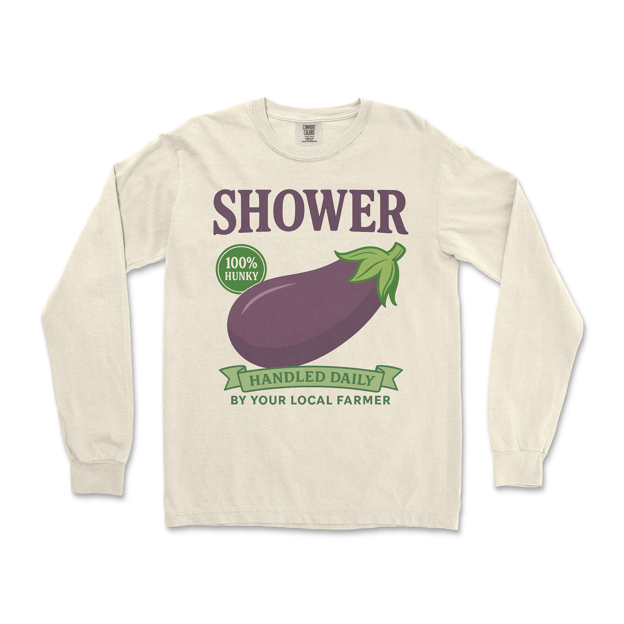 Shower Vintage Eggplant Long-Sleeve T-Shirt - Hunky Tops #color_Ivory