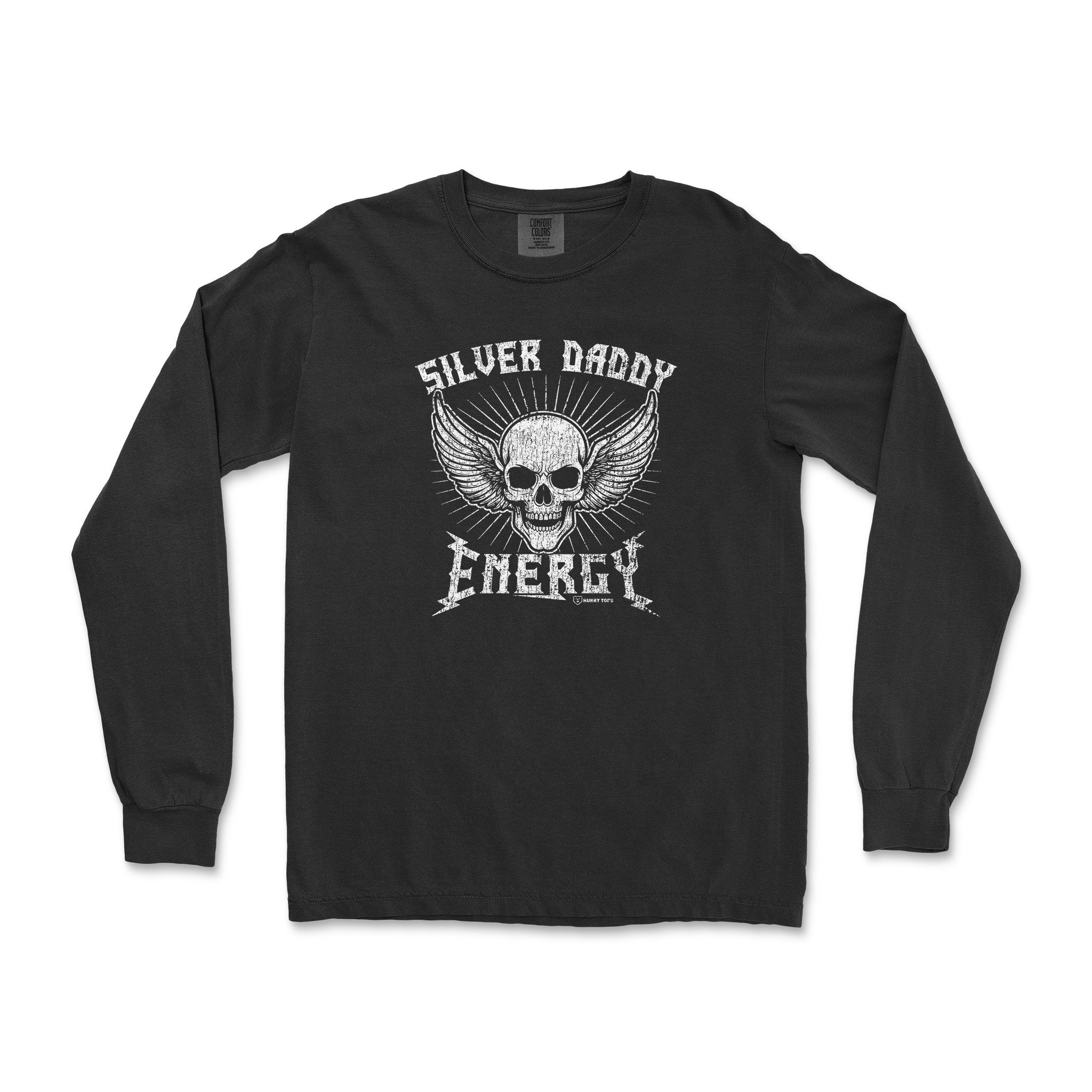SILVER DADDY ENERGY LONG-SLEEVE T-SHIRT - Hunky Tops #color_Black