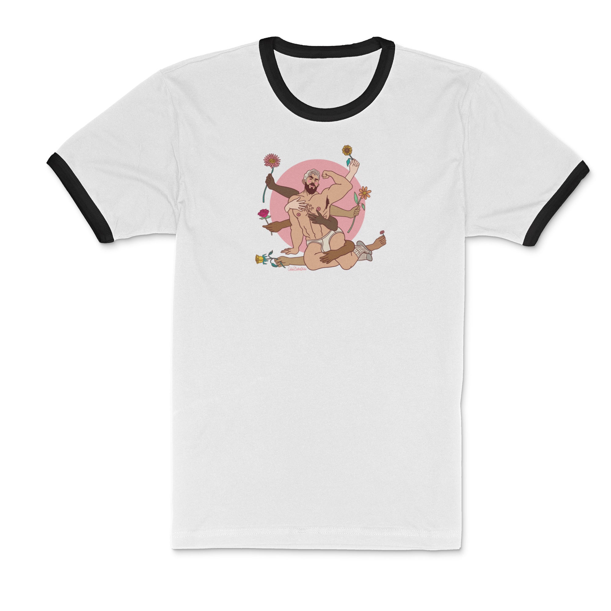 Spring's Embrace Ringer T-Shirt - Hunky Tops #color_White/Black