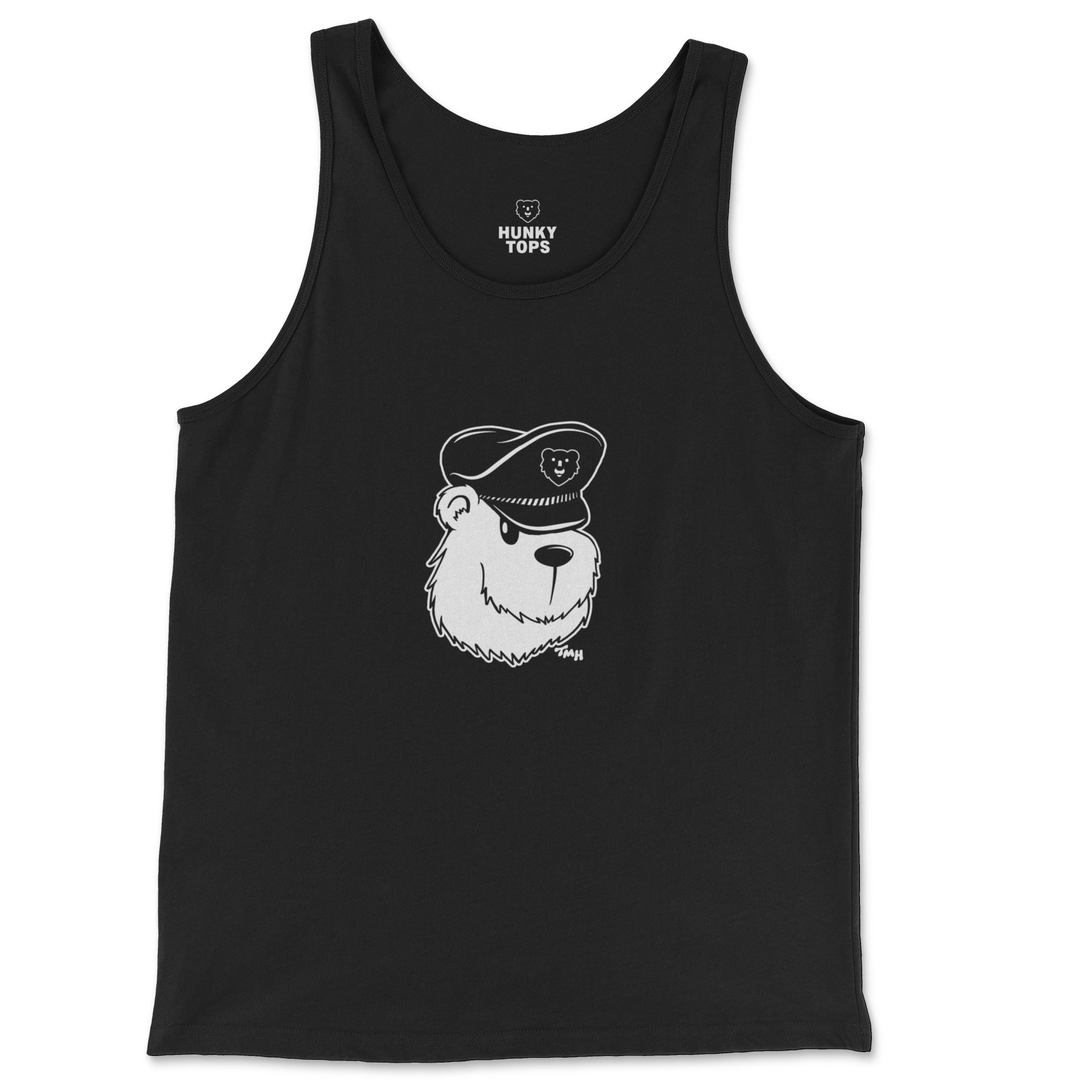 Leather Cap Bear Tank Top - Hunky Tops #color_Black